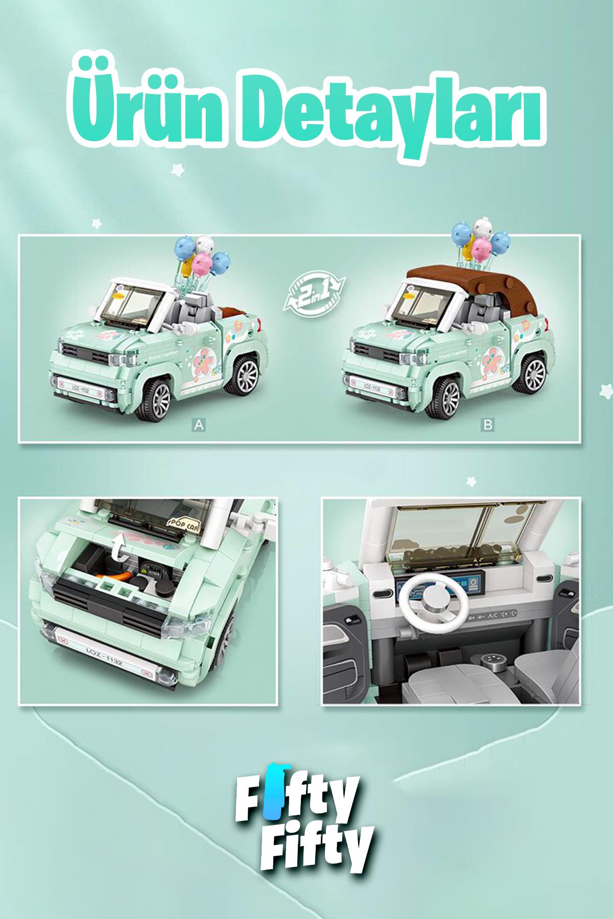 LOZ Car Model Serisi Turkuaz Cabrio Araba 779 Parça Oyuncak Yapım Seti FFLZ-1132