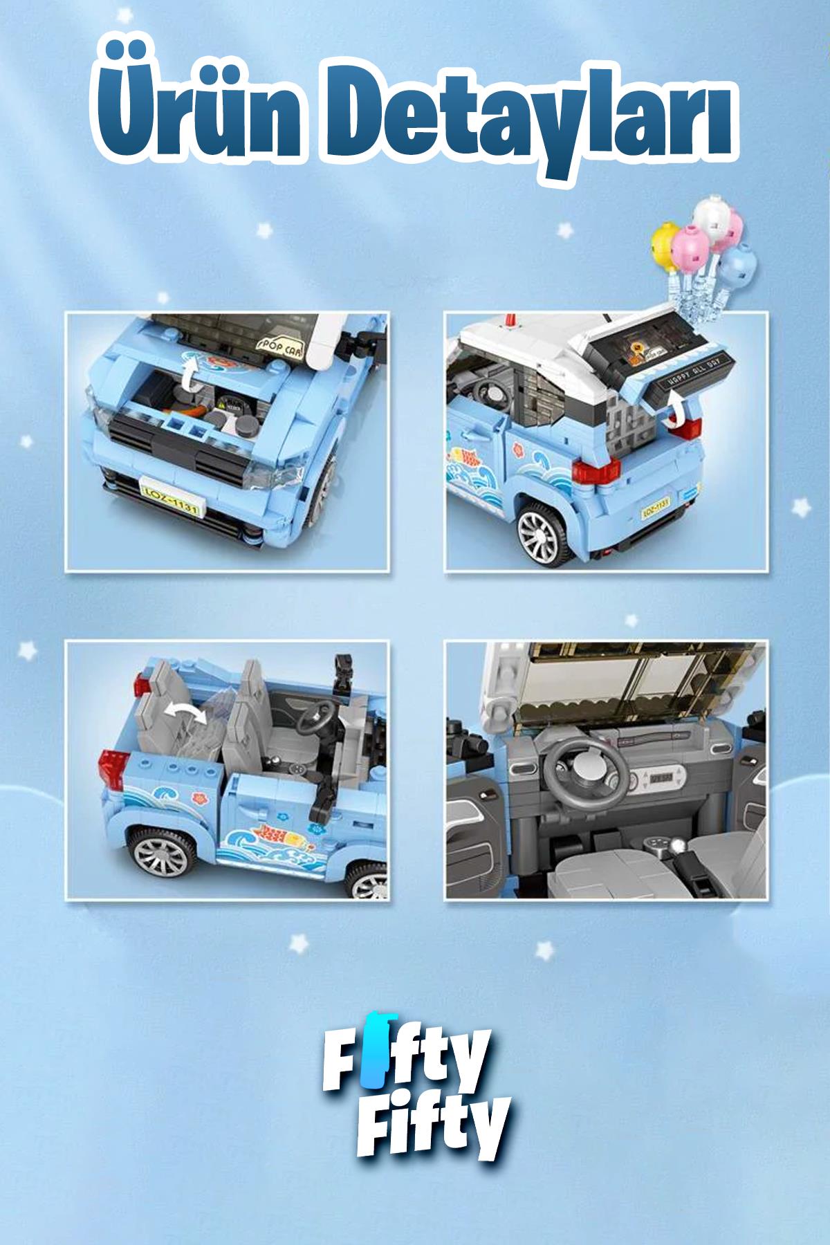 LOZ Car Model Serisi Mavi Araba 875 Parça Oyuncak Yapım Seti FFLZ-1131