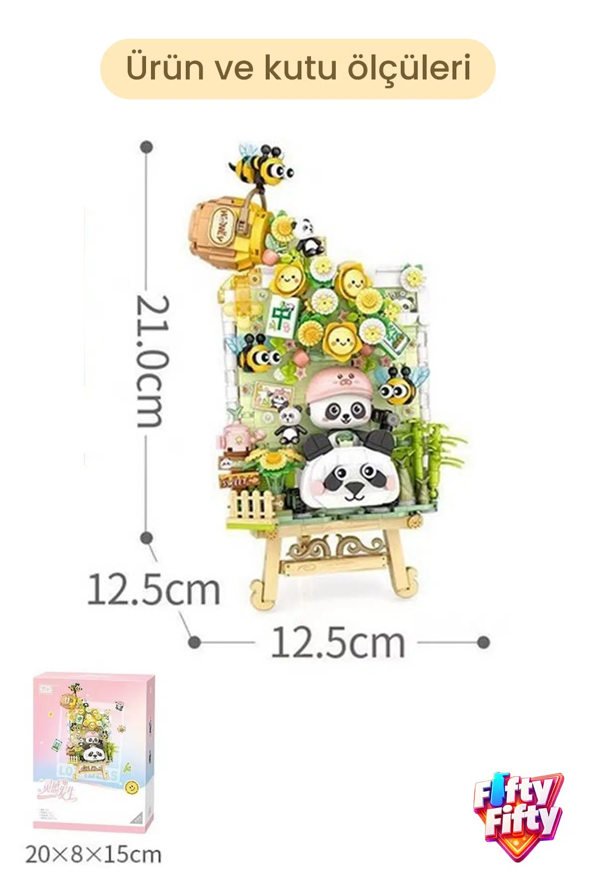 LOZ Creative Serisi Ledli Panda ve Arı Şövale Figürü 751 Parça Blok Oyuncak Dekoratif Yapım Seti -1302