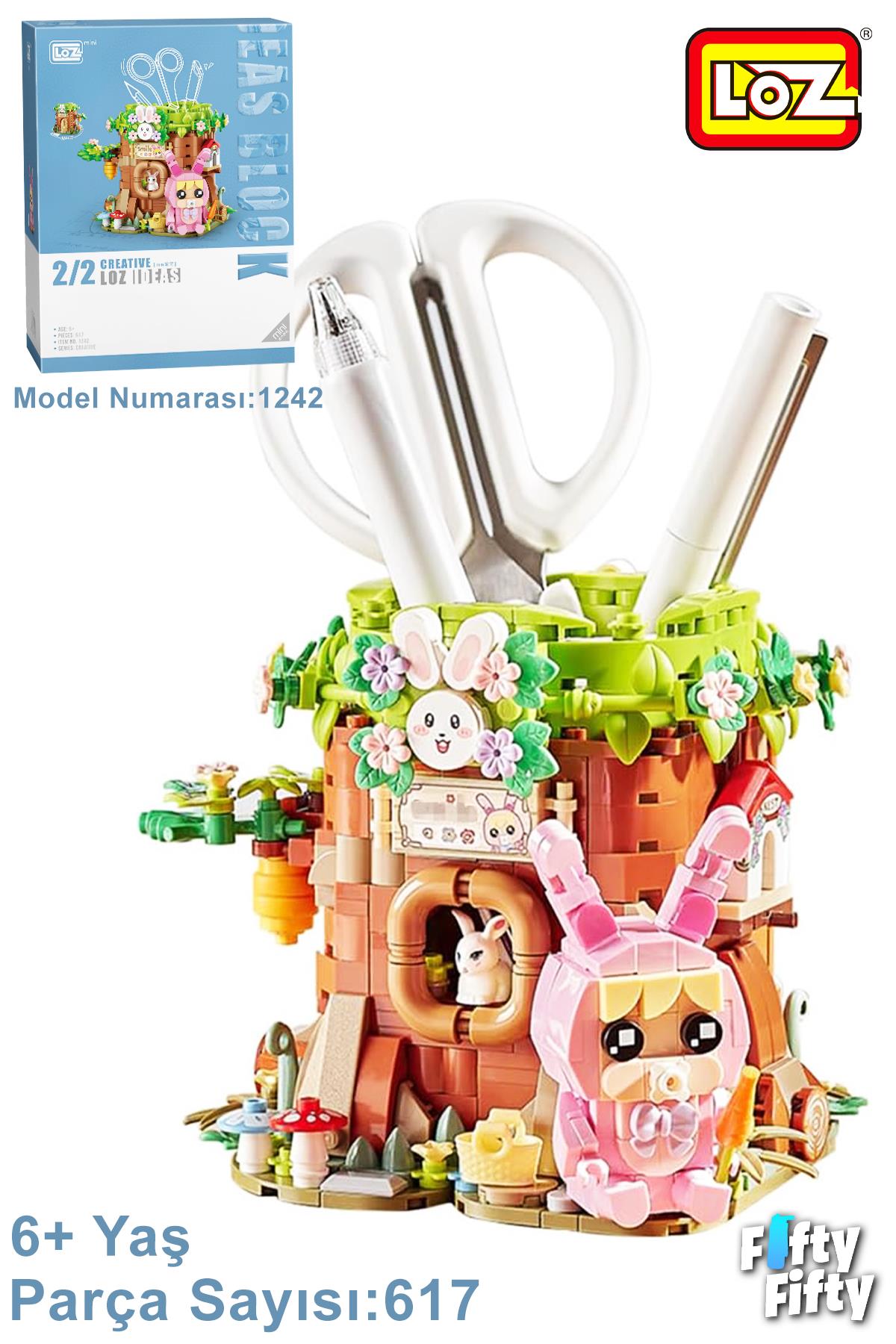 Loz Creative Serisi Sevimli Kalemlik Pembe Figürlü -LZ1242 (617 Parça) Oyuncak Yapım Seti