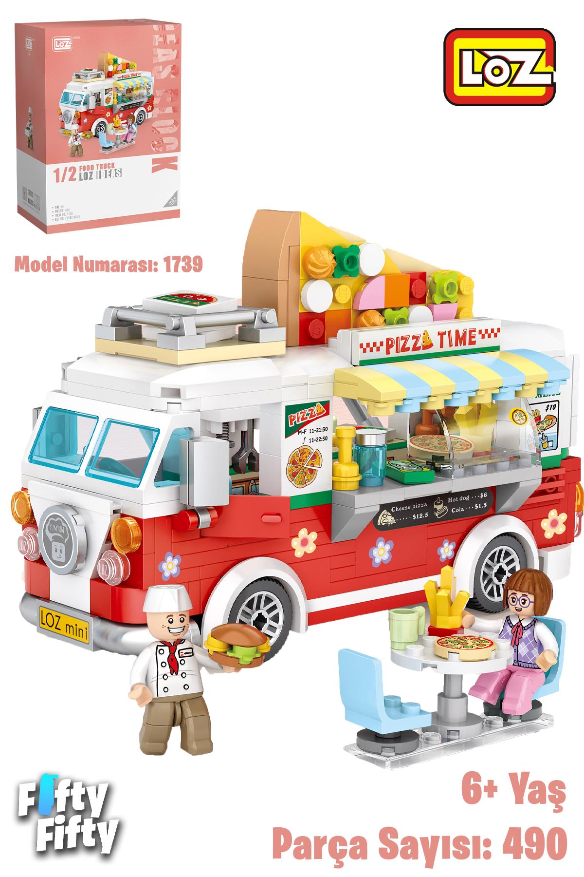 Loz Mini Block Serisi Food Truck/pizza Kamyonu -LZ1739 (490 Parça) Oyuncak Yapım Seti