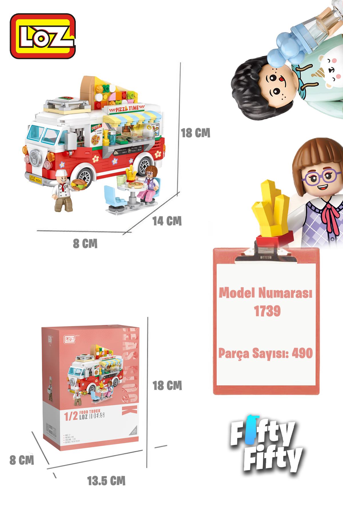 Loz Mini Block Serisi Food Truck/pizza Kamyonu -LZ1739 (490 Parça) Oyuncak Yapım Seti