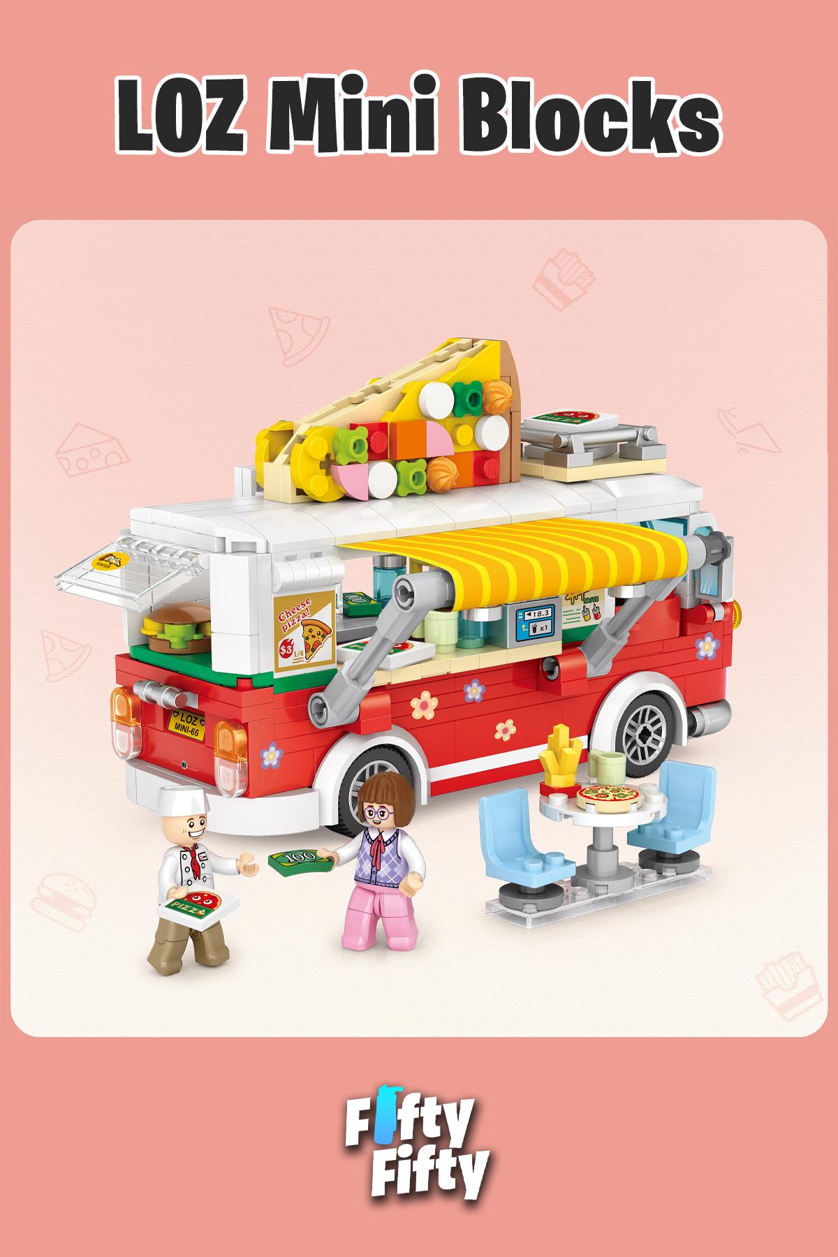 Loz Mini Block Serisi Food Truck/pizza Kamyonu -LZ1739 (490 Parça) Oyuncak Yapım Seti