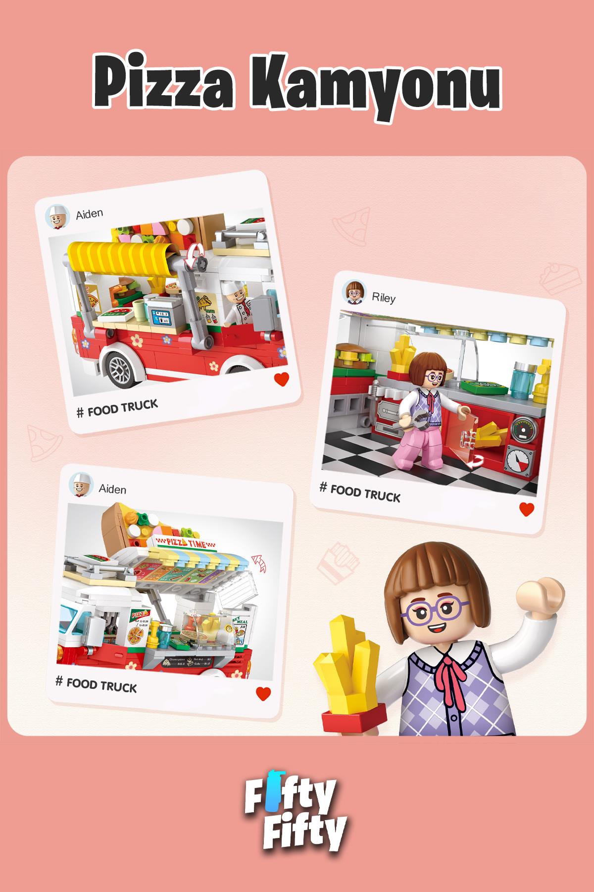 Loz Mini Block Serisi Food Truck/pizza Kamyonu -LZ1739 (490 Parça) Oyuncak Yapım Seti