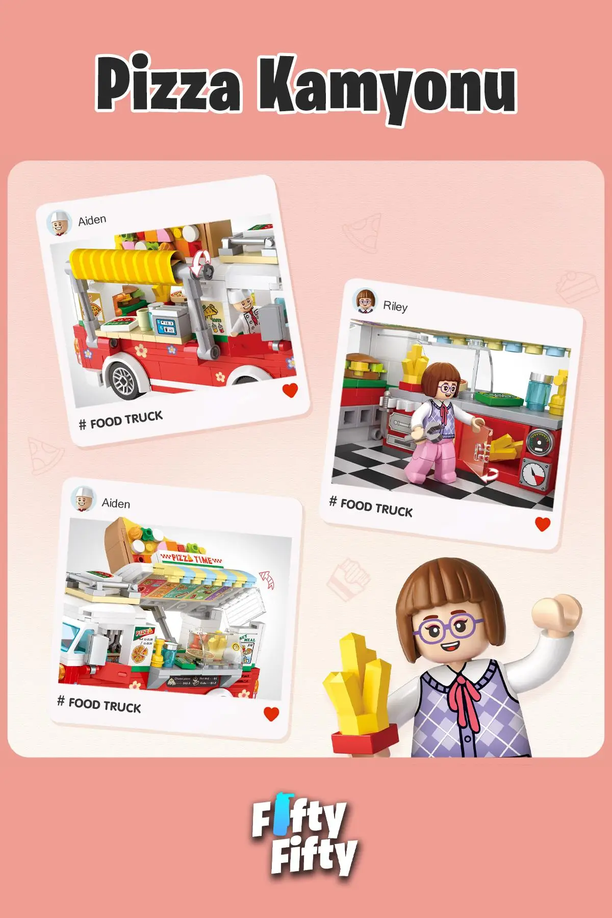 Loz Mini Block Serisi Food Truck/pizza Kamyonu -LZ1739 (490 Parça) Oyuncak Yapım Seti
