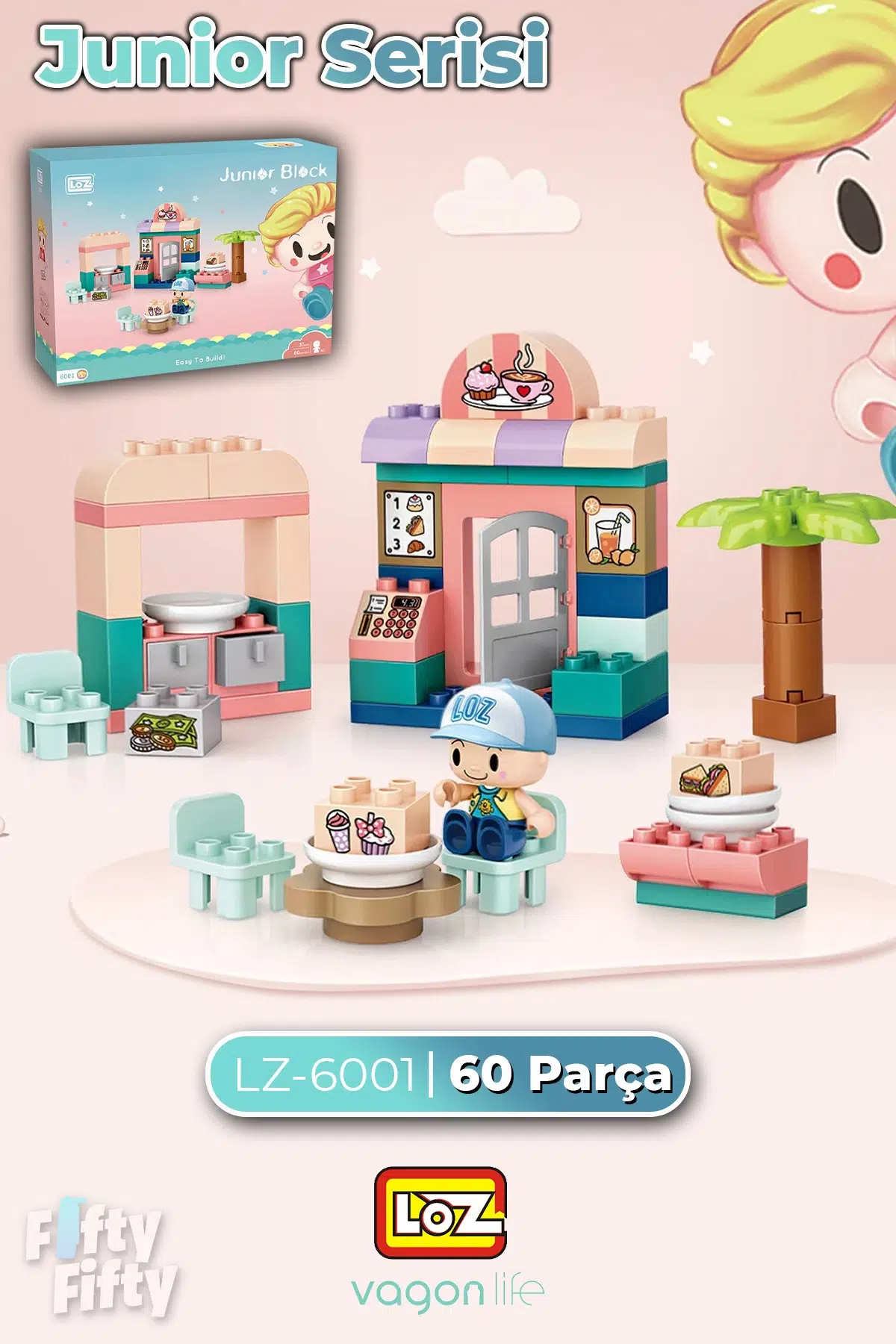 Loz Junior Serisi Cafe İçecek Dükkanı 60 Parça Dekoratif Oyuncak Yapım Seti Yapı Blok FFLZ-6001