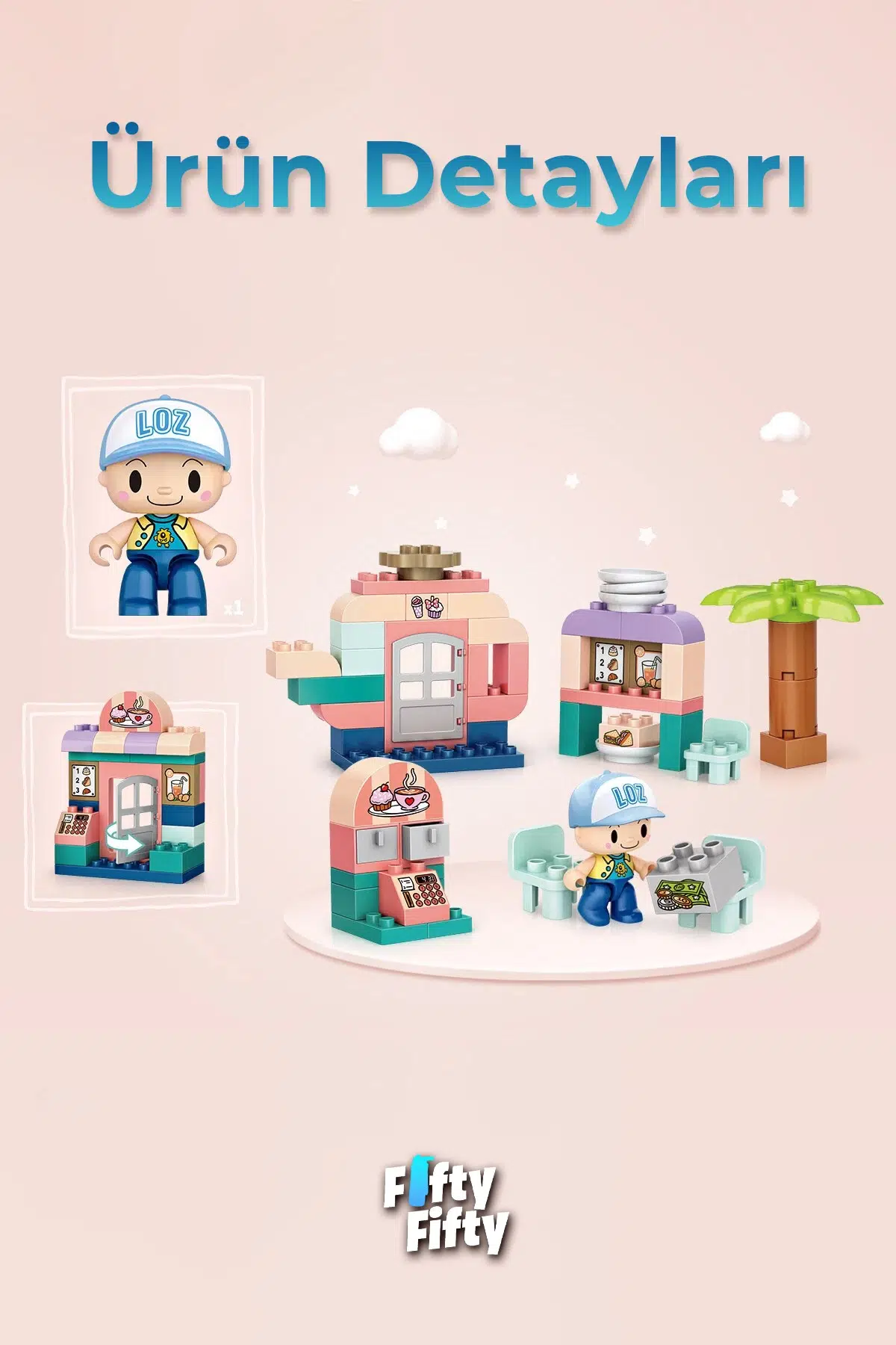 Loz Junior Serisi Cafe İçecek Dükkanı 60 Parça Dekoratif Oyuncak Yapım Seti Yapı Blok FFLZ-6001