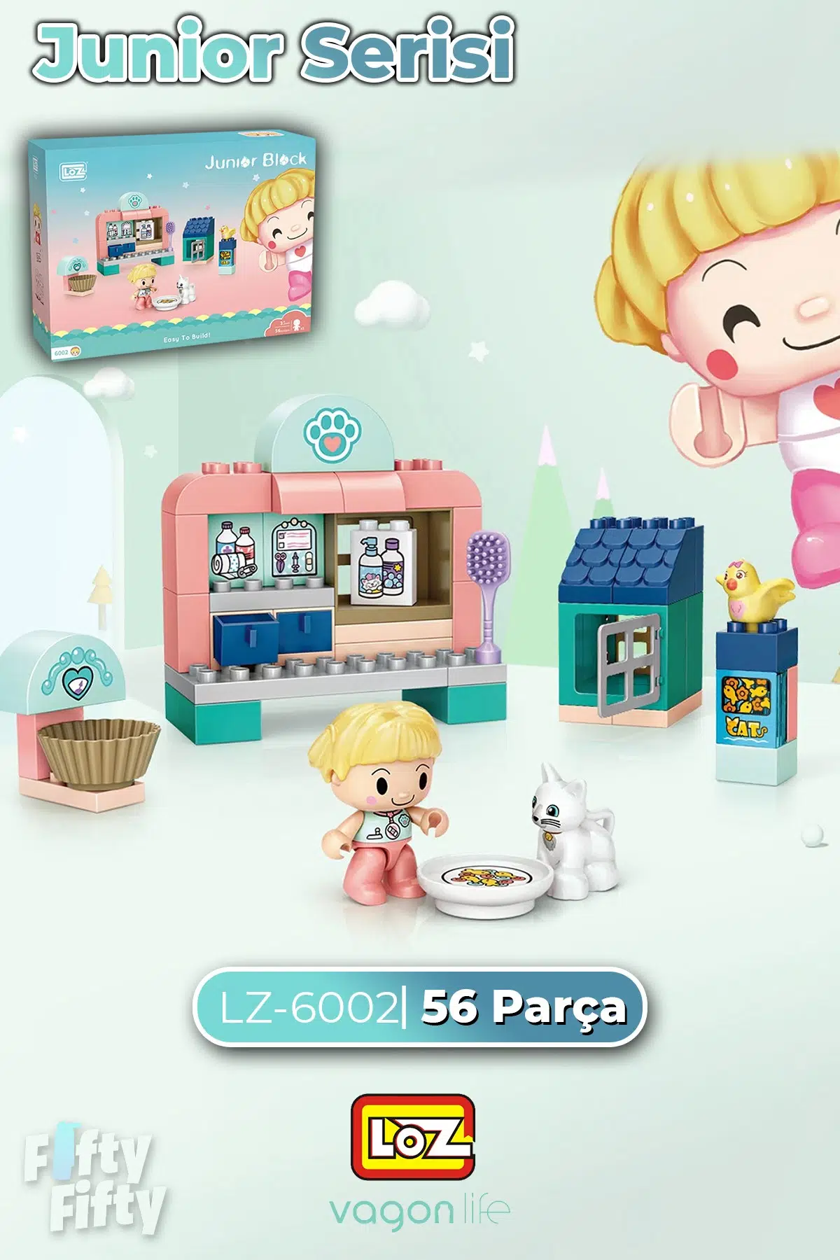 Loz Junior Serisi Pet Klinik 56 Parça Dekoratif Oyuncak Yapım Seti Yapı Blok FFLZ-6002