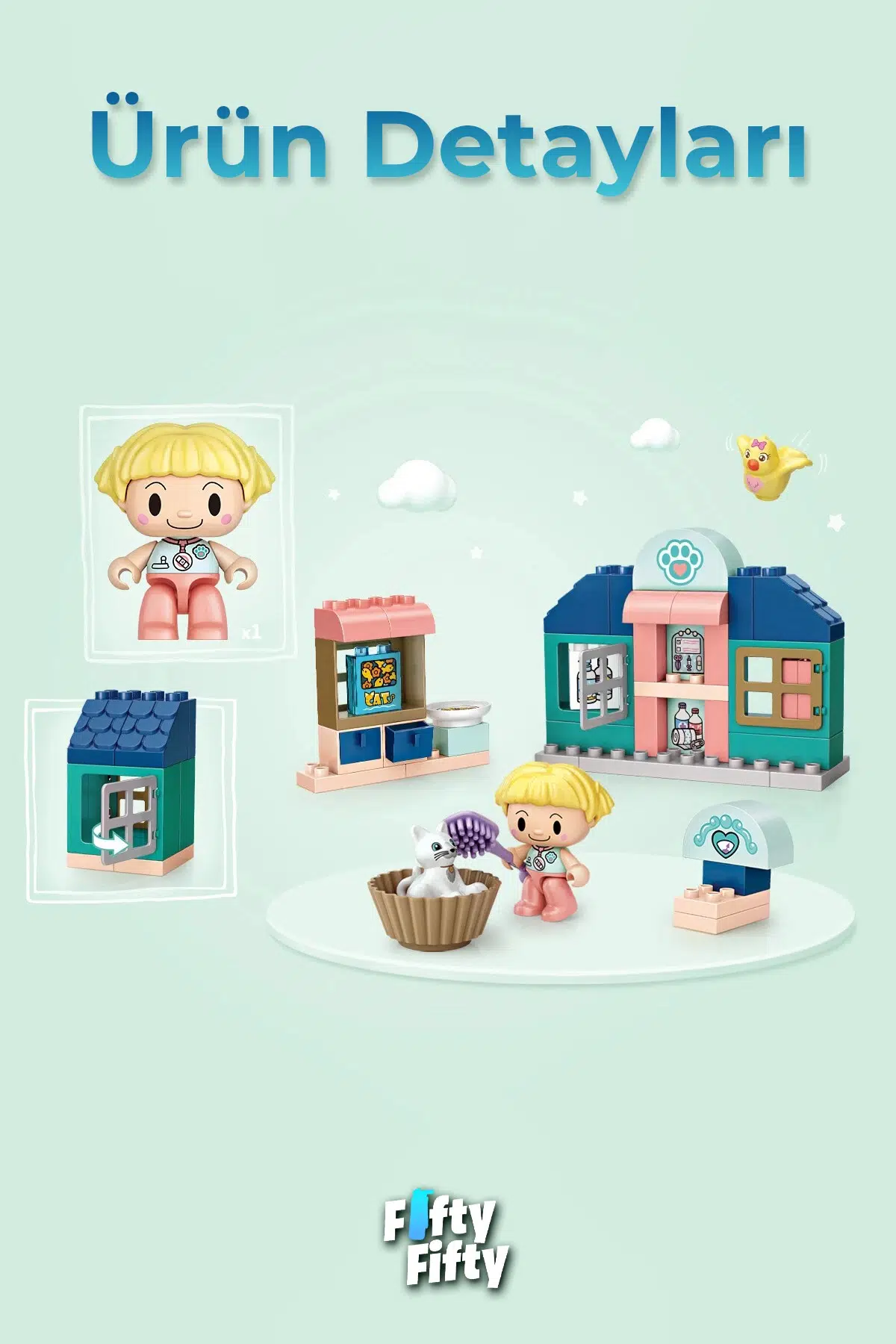 Loz Junior Serisi Pet Klinik 56 Parça Dekoratif Oyuncak Yapım Seti Yapı Blok FFLZ-6002