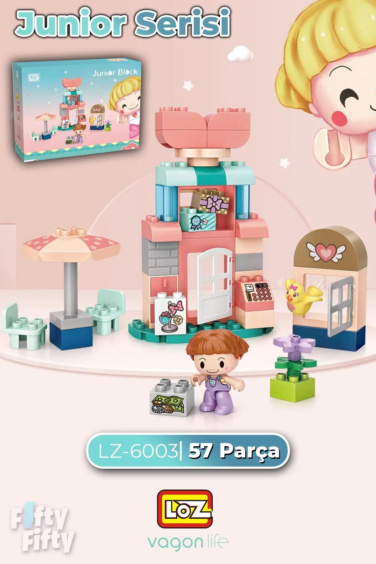 Loz Junior Serisi Hediye Dükkanı 57 Parça Dekoratif Oyuncak Yapım Seti Yapı Blok FFLZ-6003