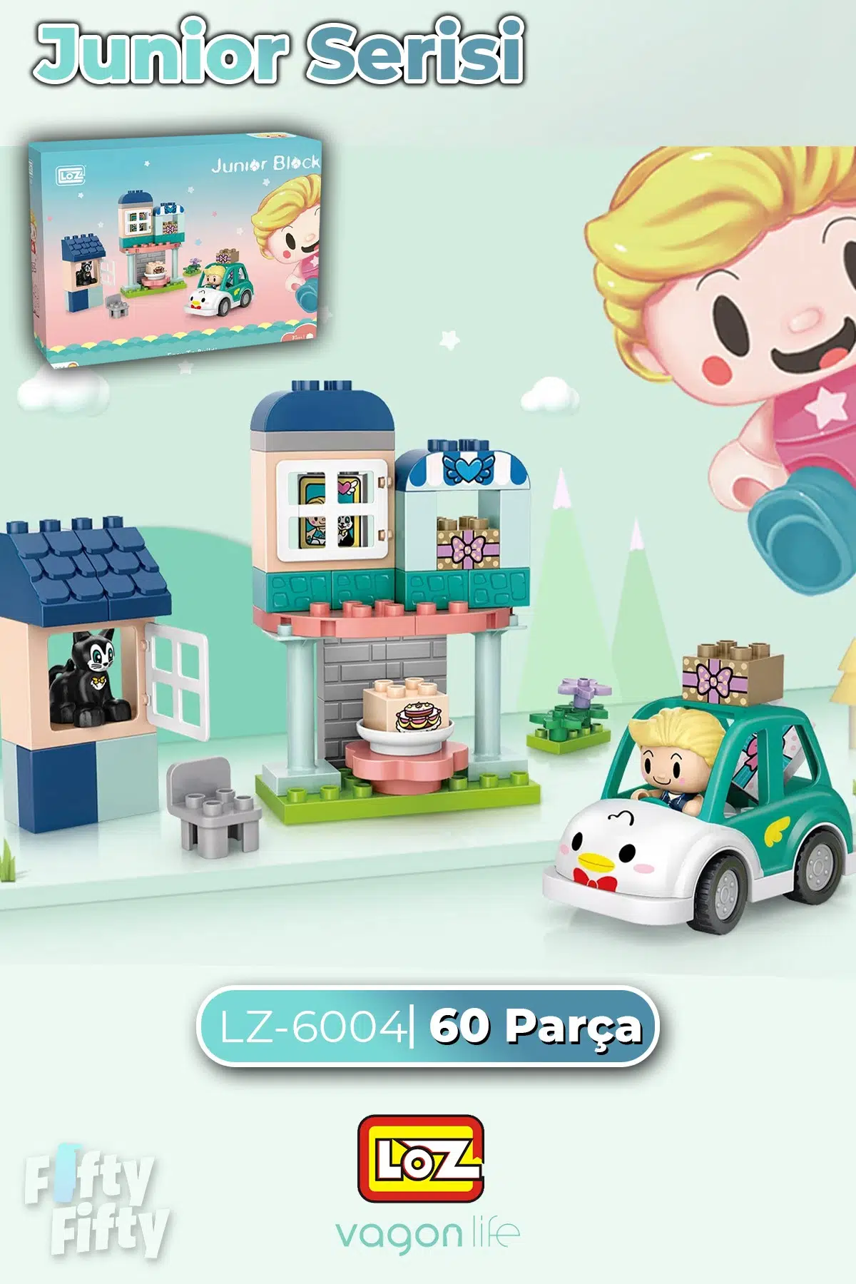 Loz Junior Serisi Doğum Günü Partisi 60 Parça Dekoratif Oyuncak Yapım Seti Yapı Blok FFLZ-6004