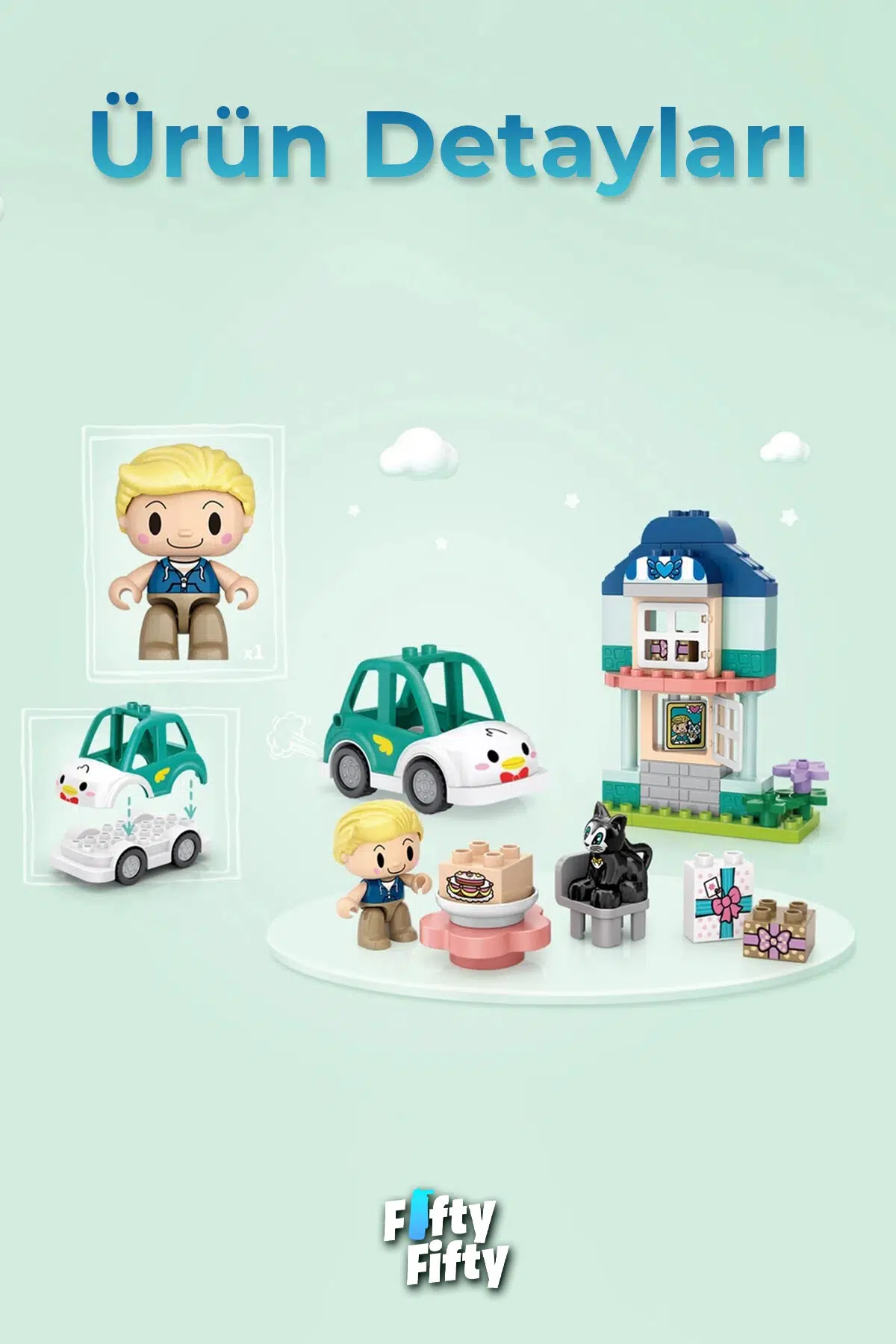 Loz Junior Serisi Doğum Günü Partisi 60 Parça Dekoratif Oyuncak Yapım Seti Yapı Blok FFLZ-6004