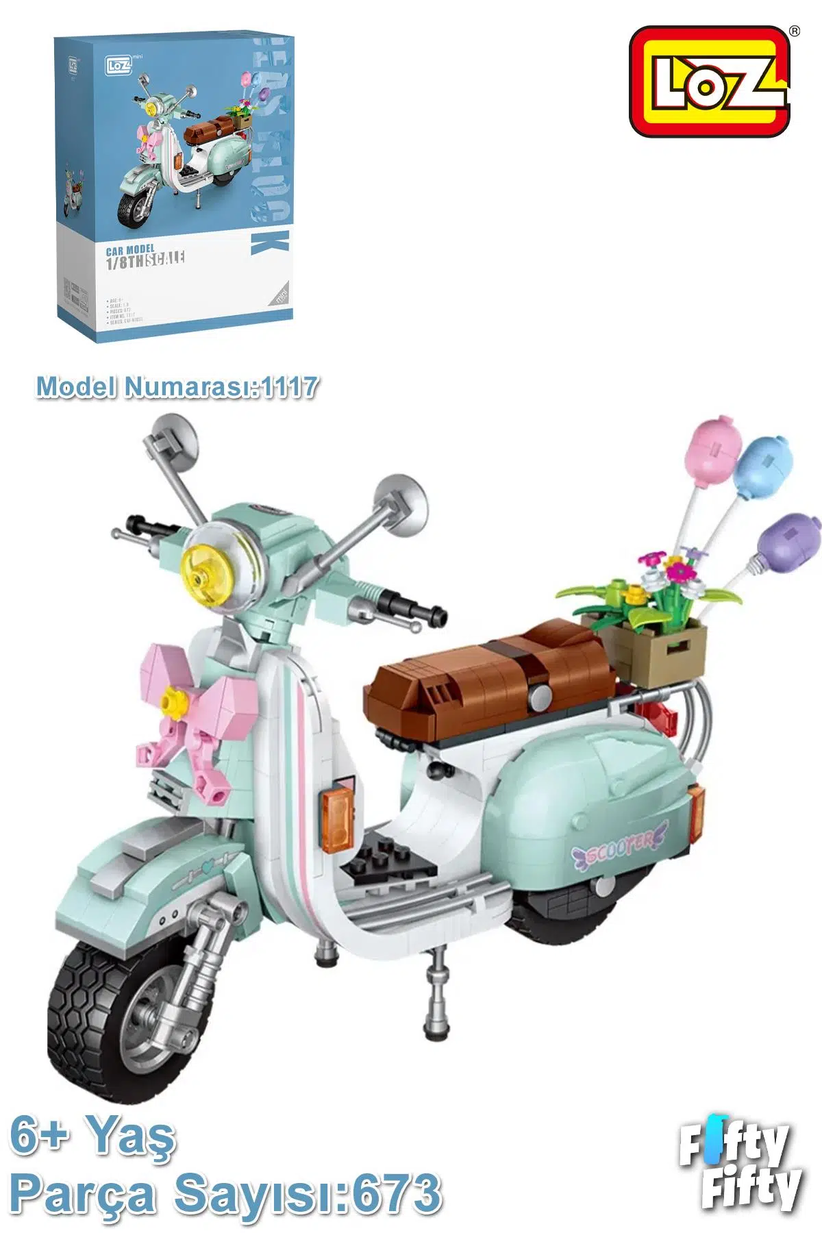Loz Car Model Serisi/ Turkuaz Motor -LZ1117 (673 Parça) Oyuncak Yapım Seti