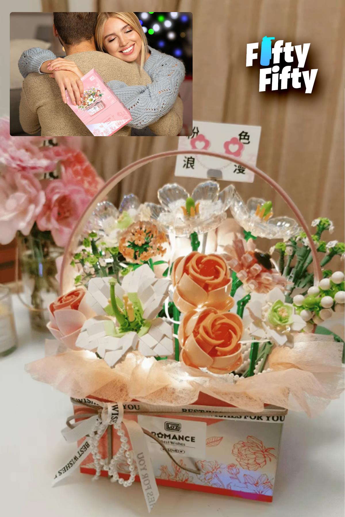 Loz Ledli Pembe Dekoratif ve Koleksiyonluk Çiçek Buketi 1212 Parça Çiçek Modeli Yapım Seti FFLZ-1951