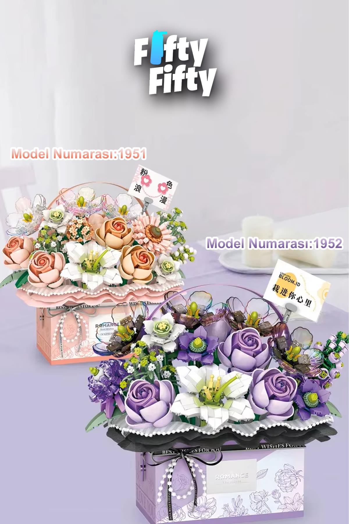 Loz Ledli Pembe Dekoratif ve Koleksiyonluk Çiçek Buketi 1212 Parça Çiçek Modeli Yapım Seti FFLZ-1951