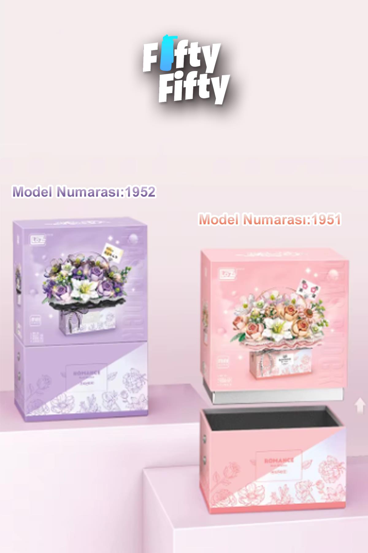 Loz Ledli Pembe Dekoratif ve Koleksiyonluk Çiçek Buketi 1212 Parça Çiçek Modeli Yapım Seti FFLZ-1951