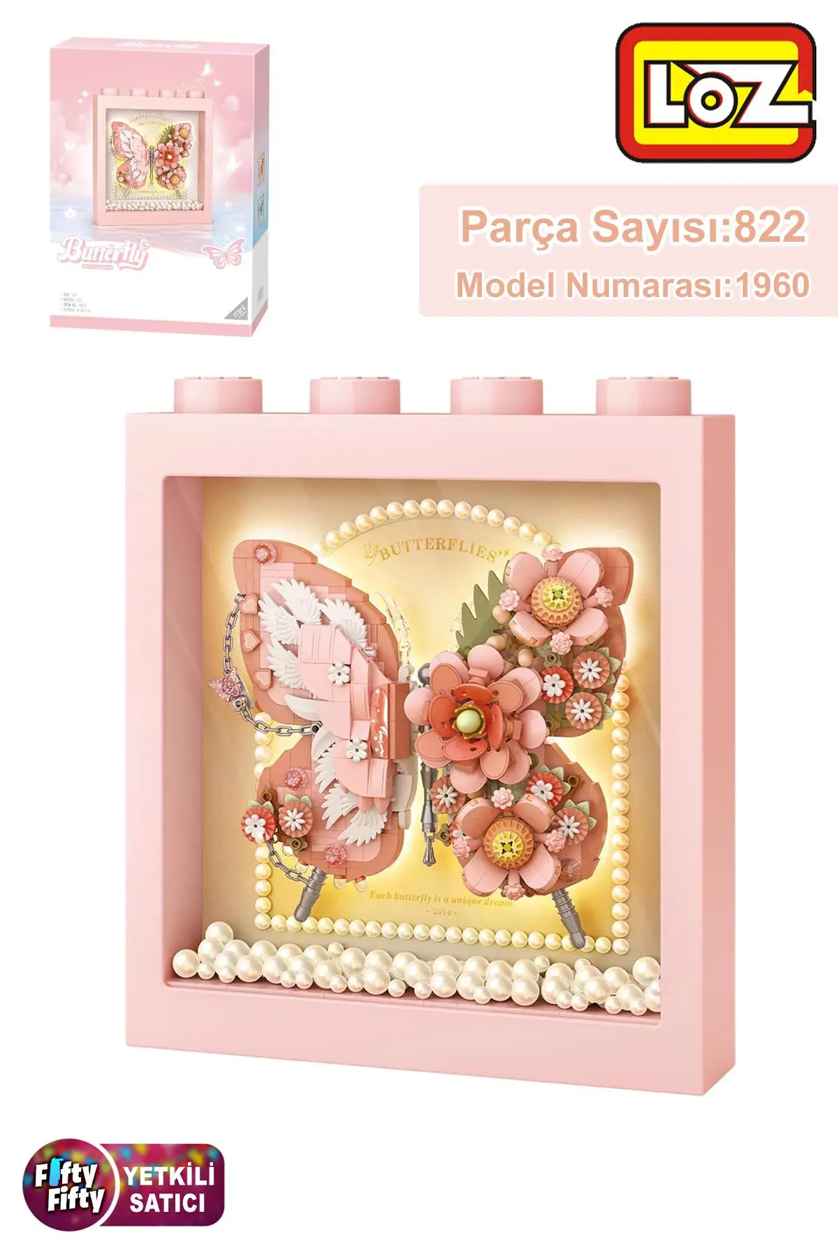 Loz Ledli Pembe Dekoratif ve Koleksiyonluk Kelebek Tablo 822 Parça Kelebek Modeli Yapım Seti FFLZ-1960