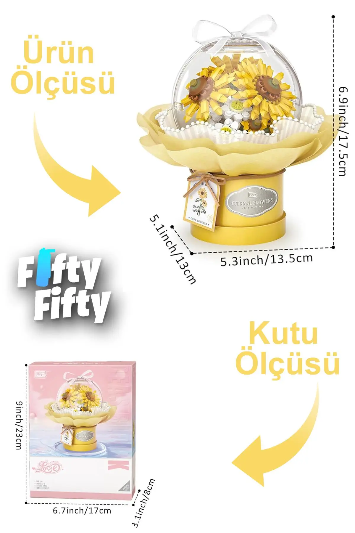 Loz Ledli Sarı Dekoratif ve Koleksiyonluk Çiçek Buketi 510 Parça Çiçek Modeli Yapım Seti FFLZ-1299