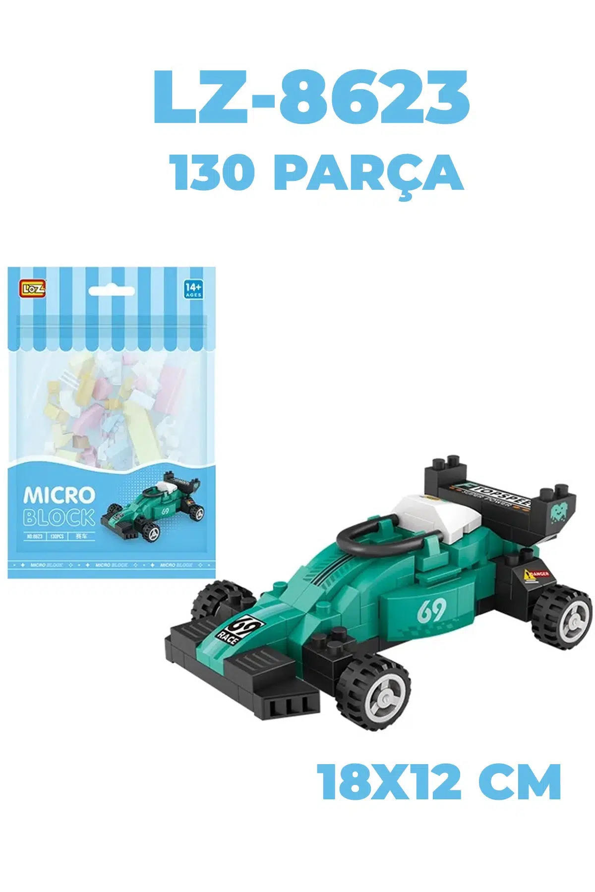 Loz Micro Block 2'li Yarış Seti Araba Motor 2 Farklı Model Dekoratif Oyuncak Yapım Seti Yapı Blok Seti
