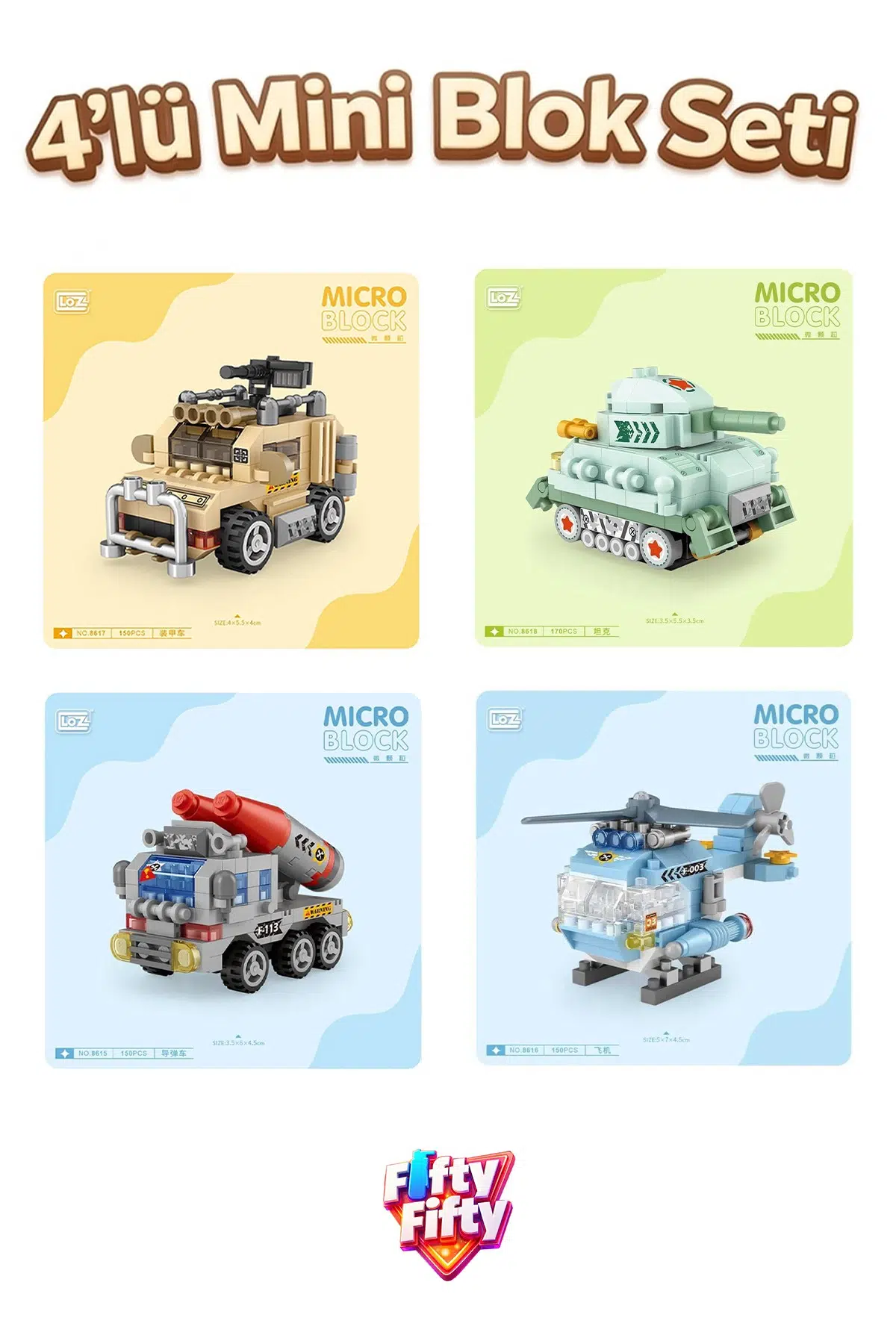Loz Micro Block 4'lü Savaş Araçları 4 Farklı Model Dekoratif Oyuncak Yapım Seti Yapı Blok Seti