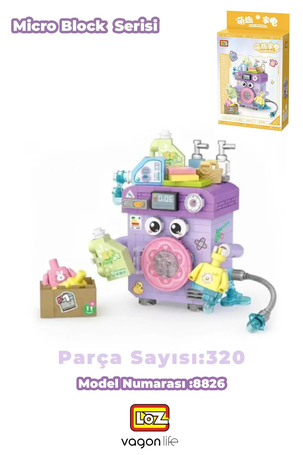 Loz Micro Block Serisi Çamaşır Makinesi Figürü 320 Parça Dekoratif Oyuncak Yapım Seti Yapı Blok FFLZ-8826