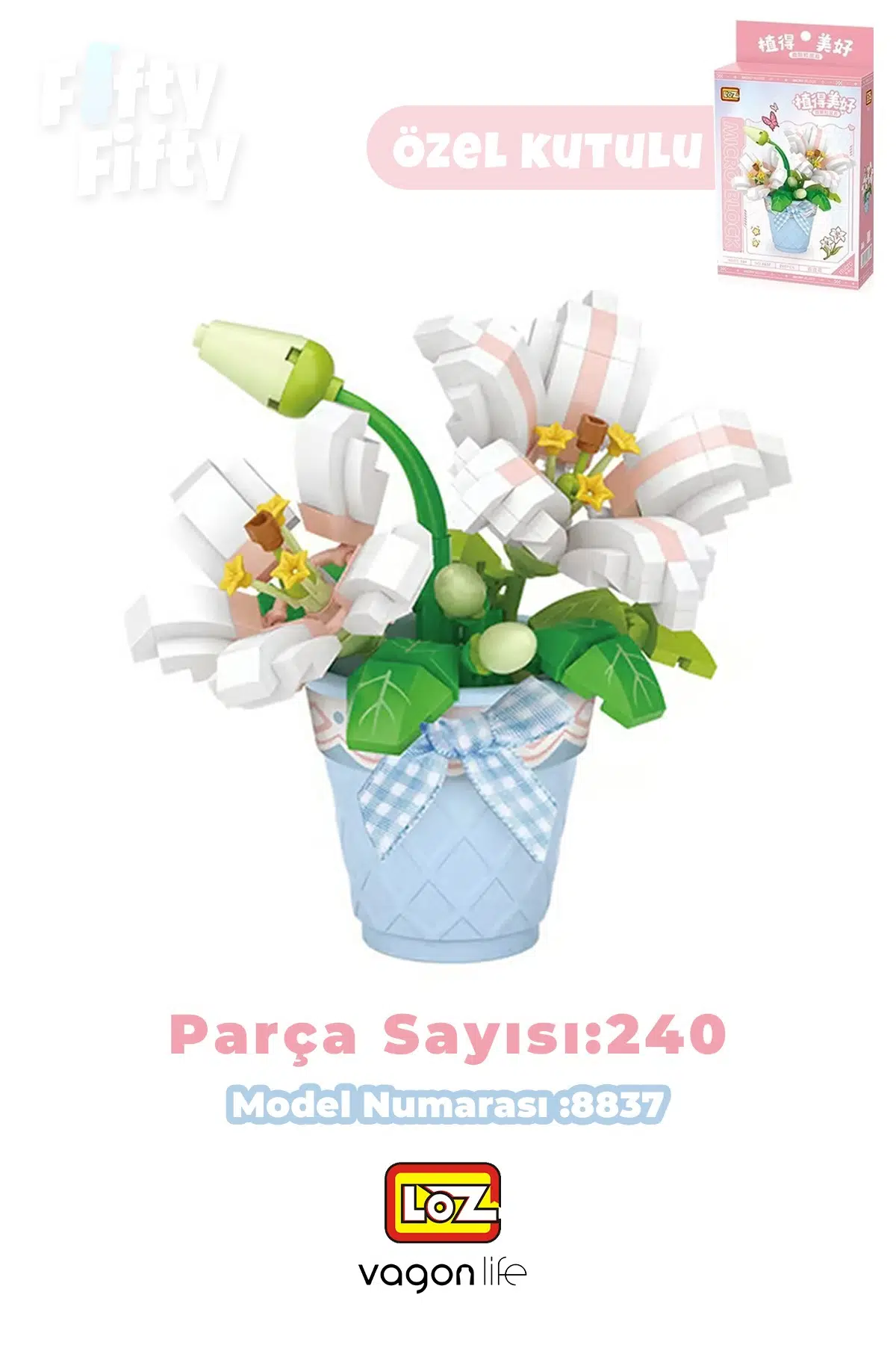 LOZ Micro Block Serisi Çiçek Buketi Saksılı Zambak Figürü 240 Parça Oyuncak Yapım Seti FFLZ-8837