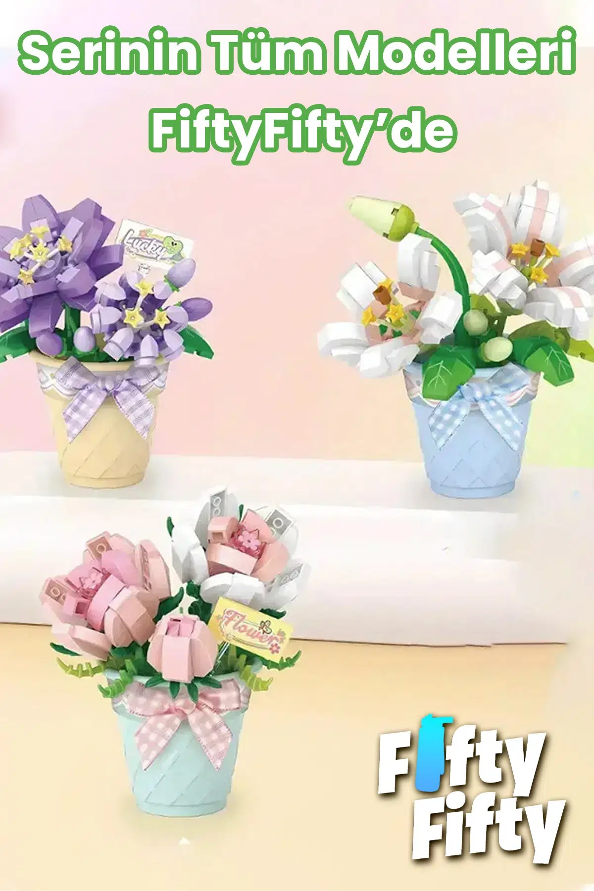 LOZ Micro Block Serisi Çiçek Buketi Saksılı Zambak Figürü 240 Parça Oyuncak Yapım Seti FFLZ-8837