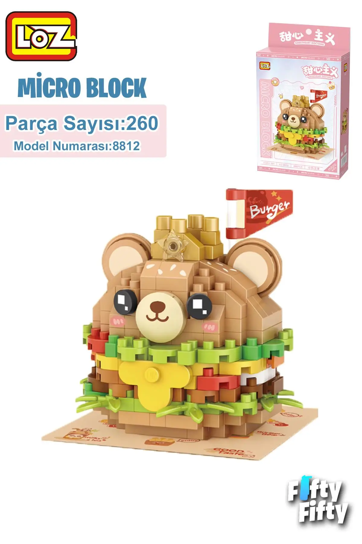 Loz Micro Block Serisi Sevimli Burger 260 Parça Oyuncak Yapım Seti FFLZ-8812