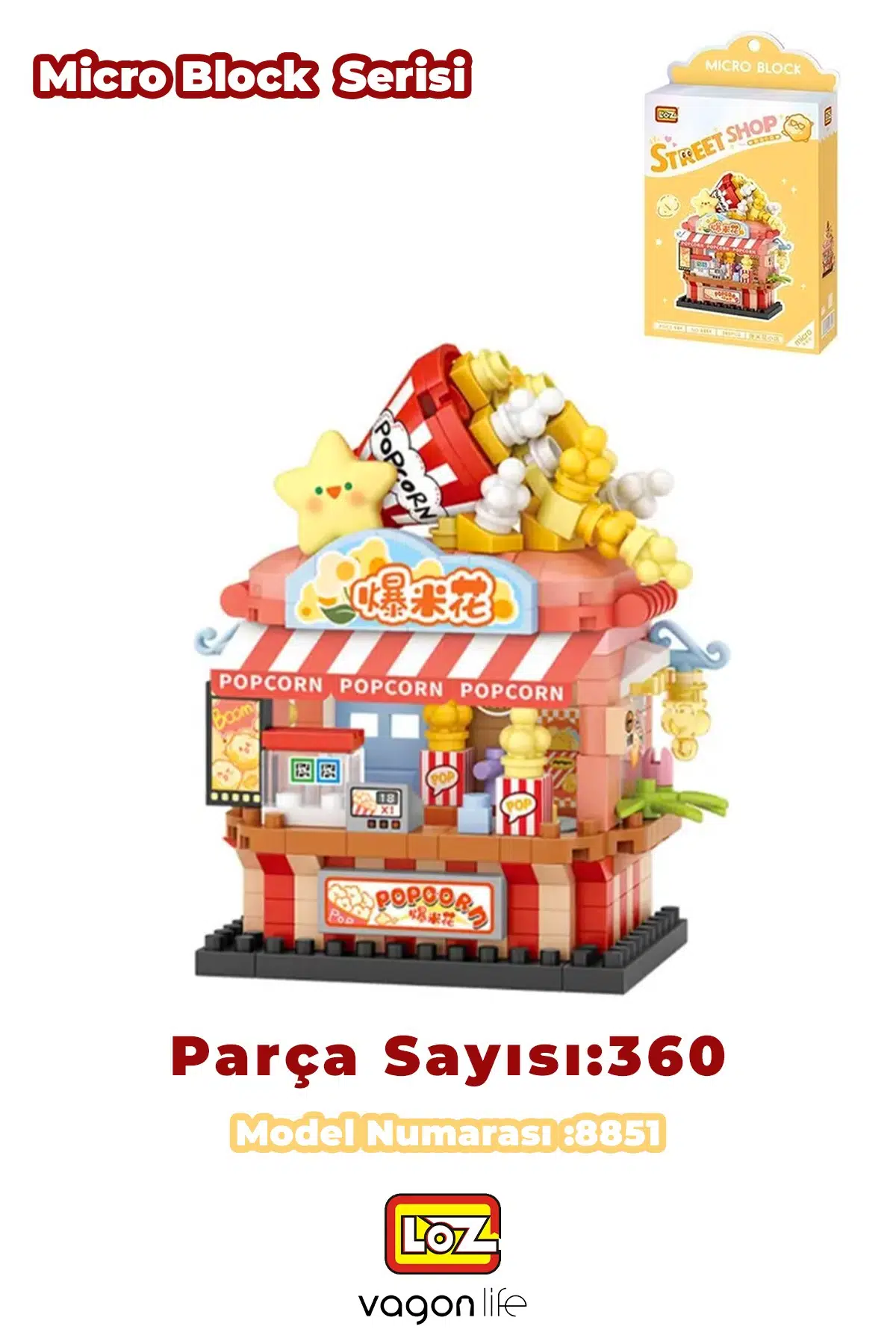 Loz Micro Block Serisi Popcorn Dükkanı 360 Parça Dekoratif Oyuncak Yapım Seti Yapı Blok FFLZ-8851