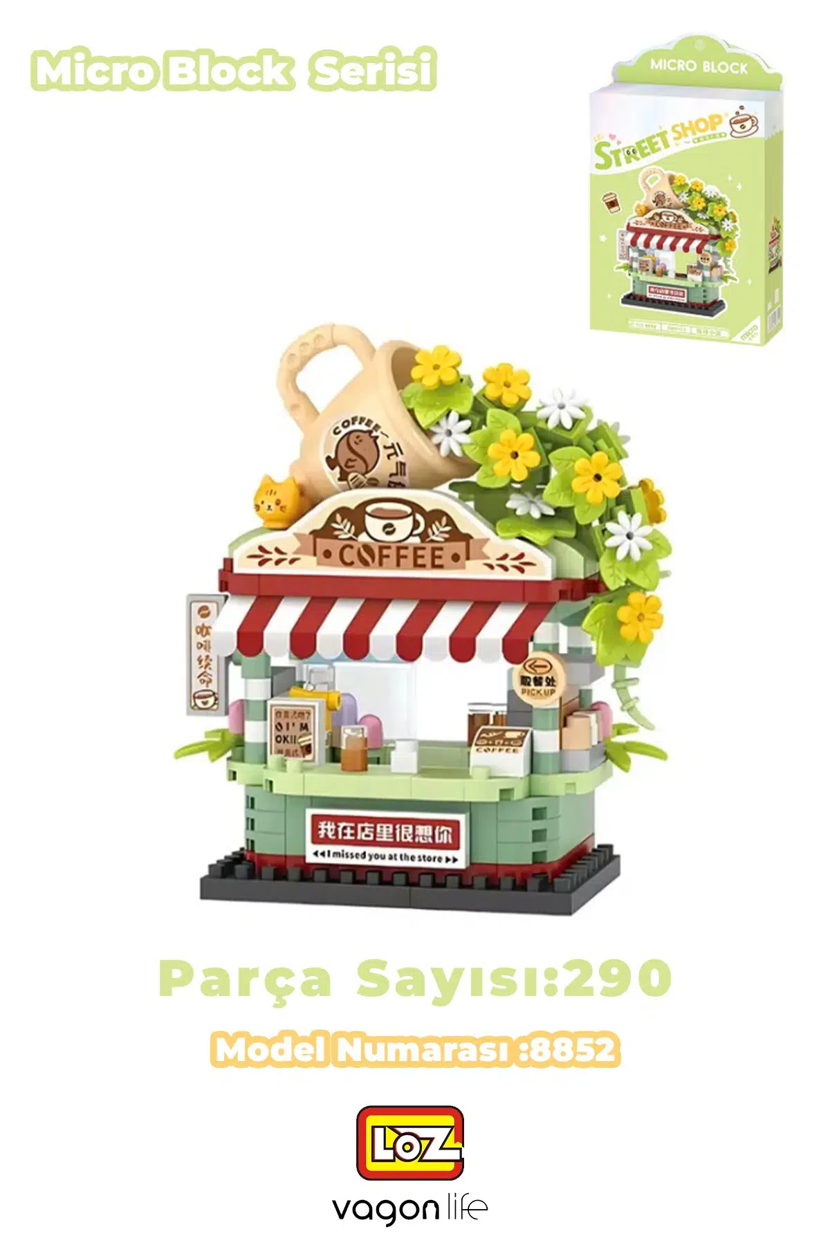 Loz Micro Block Serisi Kahve Dükkanı 290 Parça Dekoratif Oyuncak Yapım Seti Yapı Blok FFLZ-8852