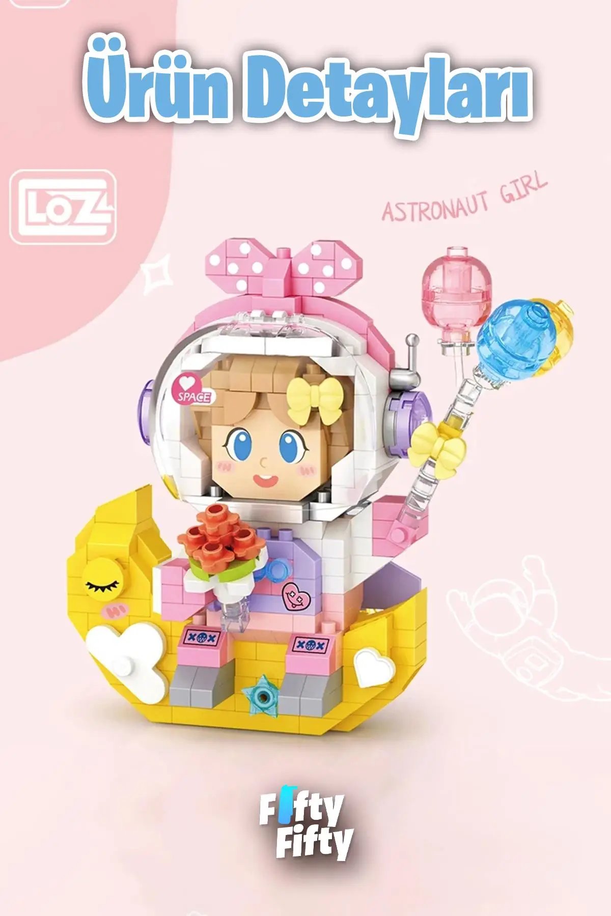 Loz Micro Block Serisi Pembe Astronot 410 Parça Oyuncak Yapım Seti FFLZ-8828
