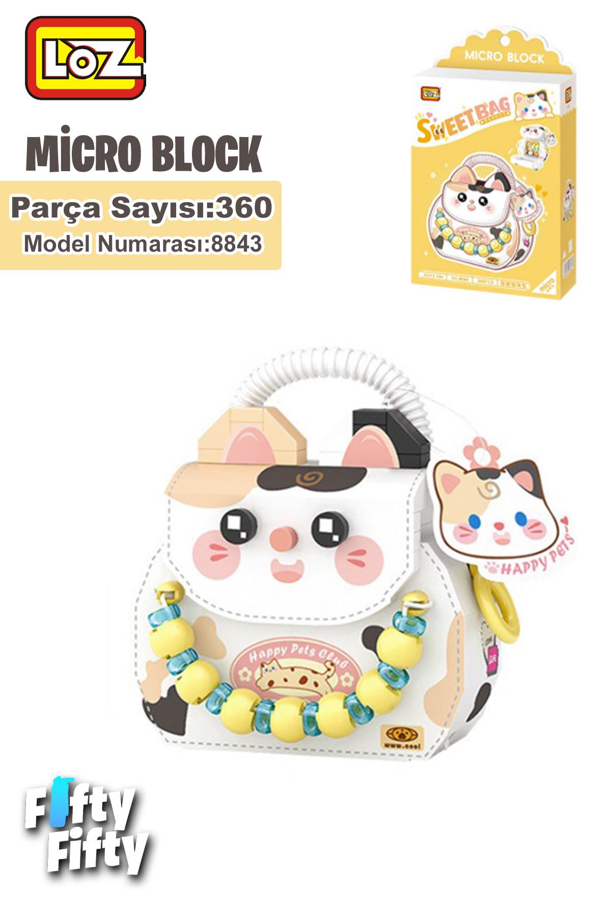 Loz Micro Block Sweet Bag Serisi Kedi Figürlü Çanta 360 Parça Oyuncak Yapım Seti FFLZ-8843