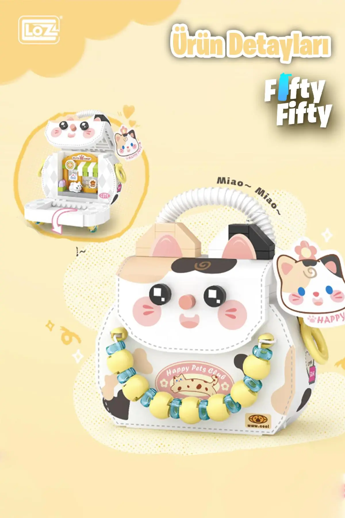 Loz Micro Block Sweet Bag Serisi Kedi Figürlü Çanta 360 Parça Oyuncak Yapım Seti FFLZ-8843