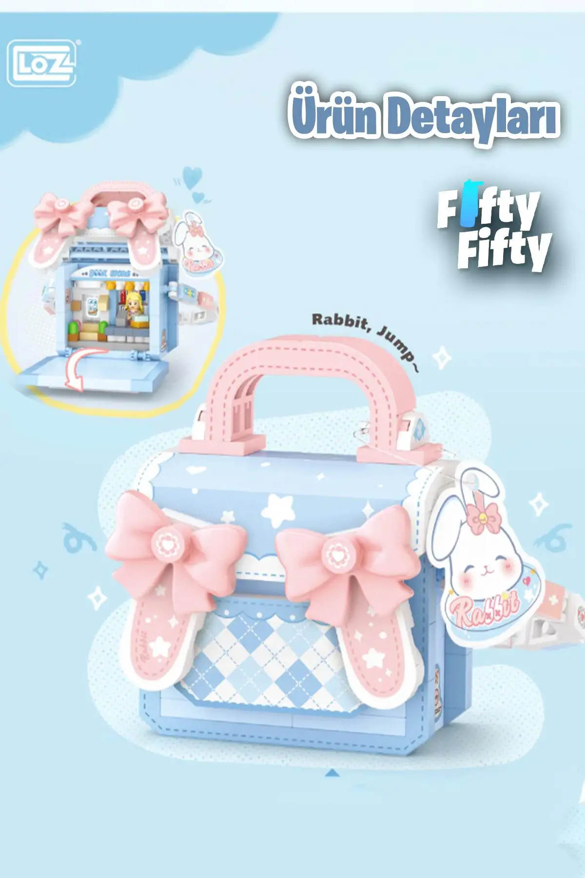 Loz Micro Block Sweet Bag Serisi Mavi Tavşan Figürlü Çanta 330 Parça Oyuncak Yapım Seti FFLZ-8845