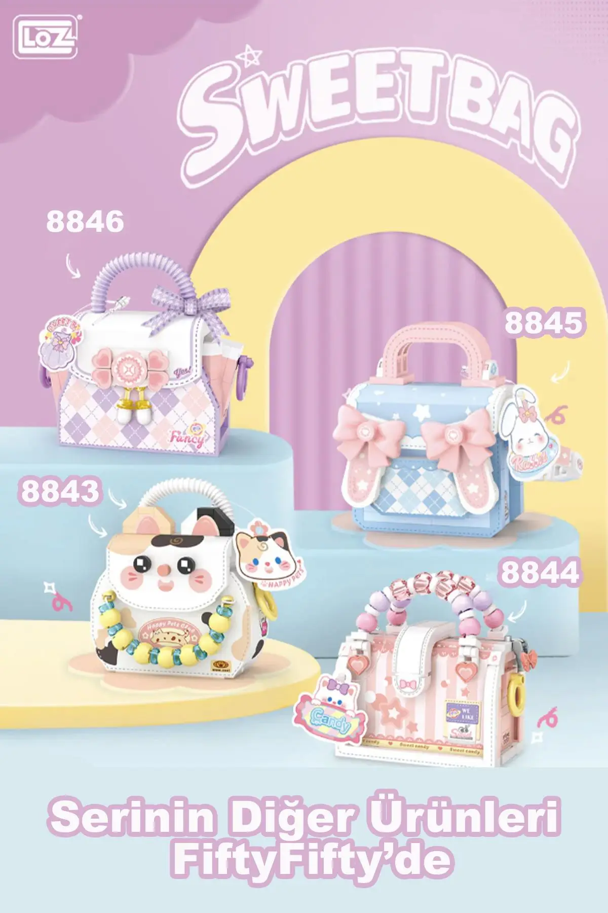 Loz Micro Block Sweet Bag Serisi Mor Çanta 350 Parça Oyuncak Yapım Seti FFLZ-8846