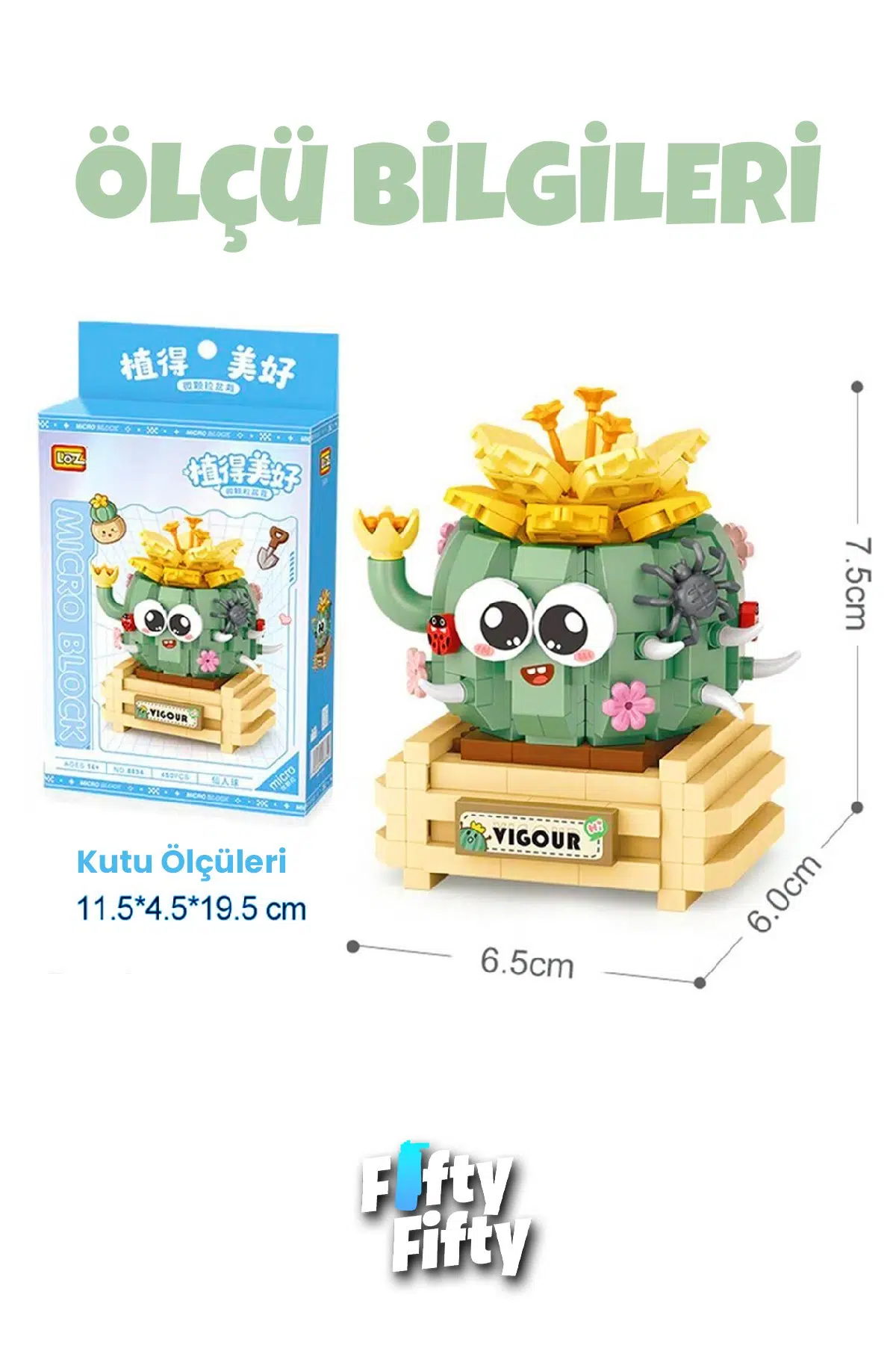 Loz Mikro Blok Serisi Kaktüs Figürü 450 Parça Oyuncak Yapım Seti FFLZ-8834