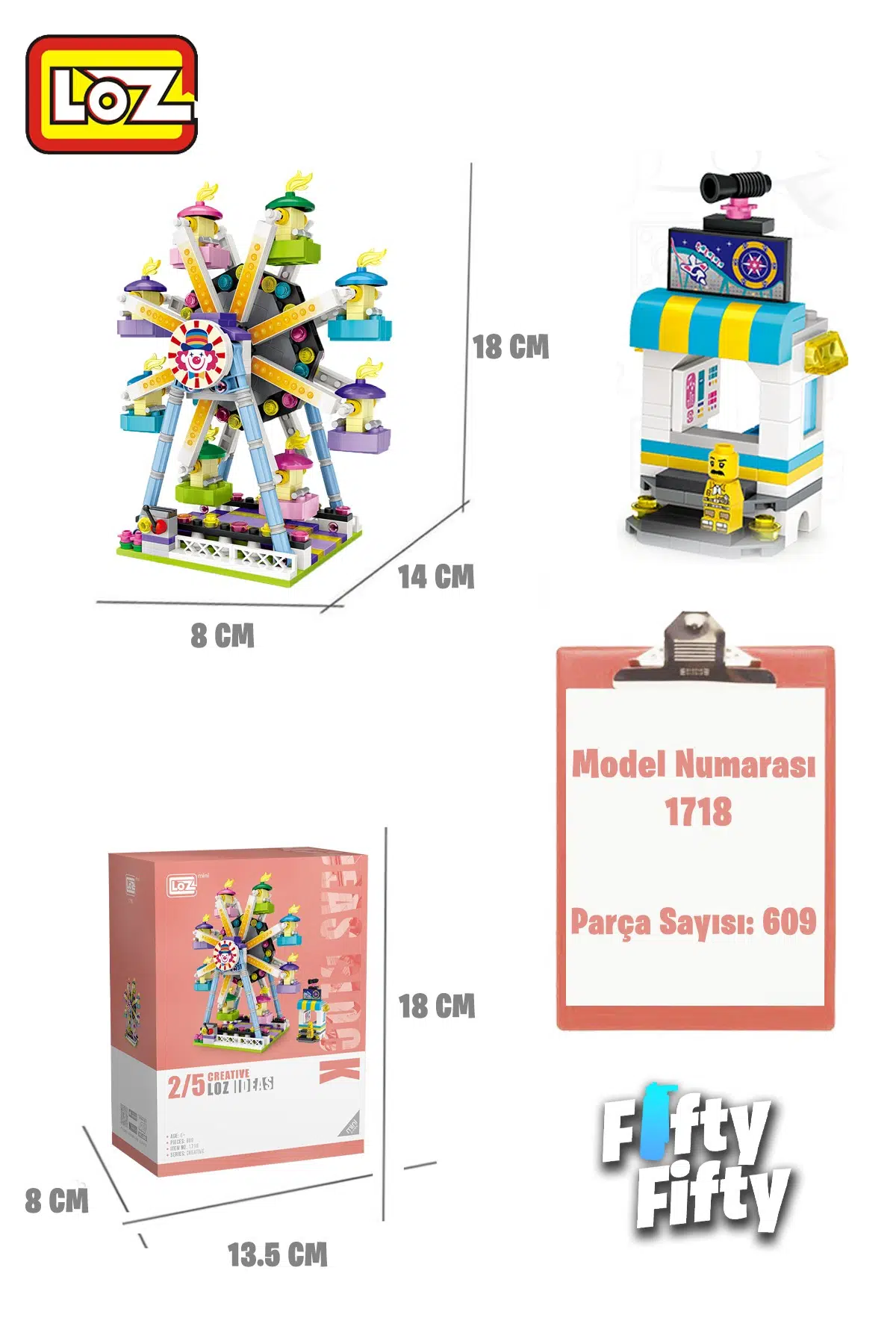 LOZ Mini Block Serisi Dönme Dolap -LZ1718 (609 Parça) Oyuncak Yapım Seti