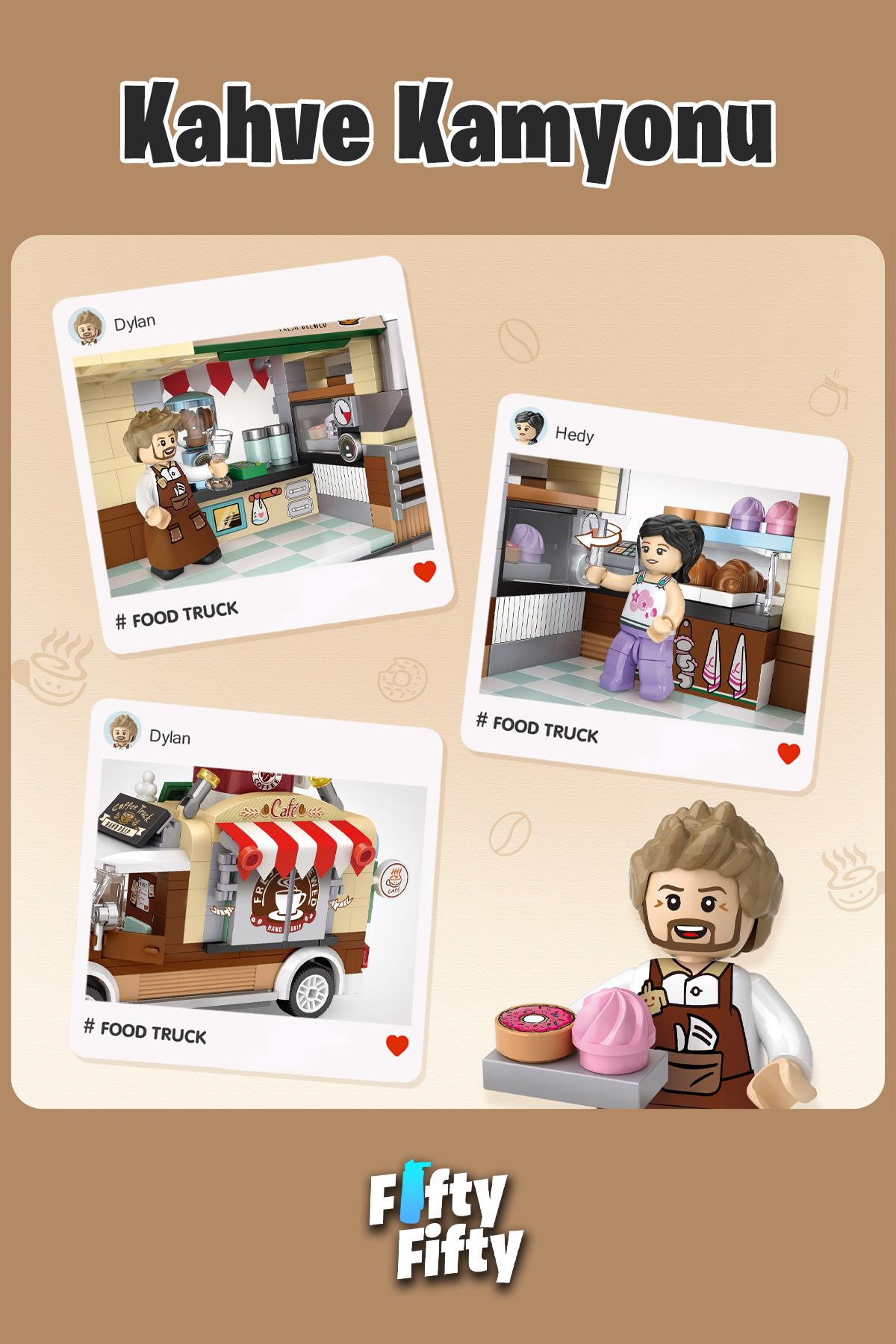 Loz Mini Block Serisi Food Truck/pizza Kamyonu -LZ1739 (490 Parça) Oyuncak Yapım Seti