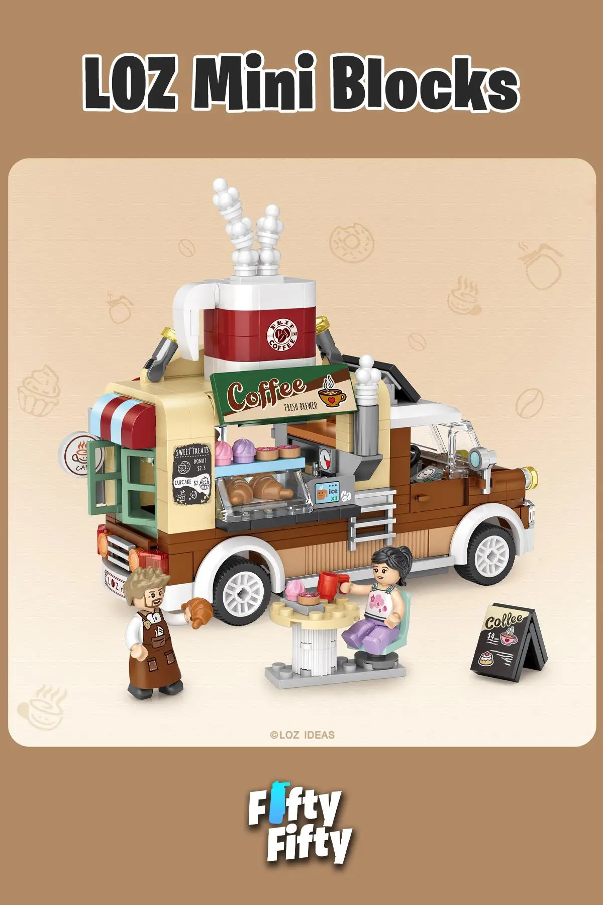 LOZ Mini Block Serisi Food Truck/Kahve Kamyonu -LZ1740 (444 Parça) Oyuncak Yapım Seti