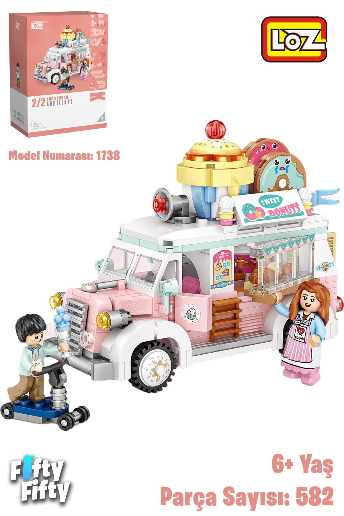 Loz Mini Block Serisi Food Truck/pizza Kamyonu -LZ1739 (490 Parça) Oyuncak Yapım Seti