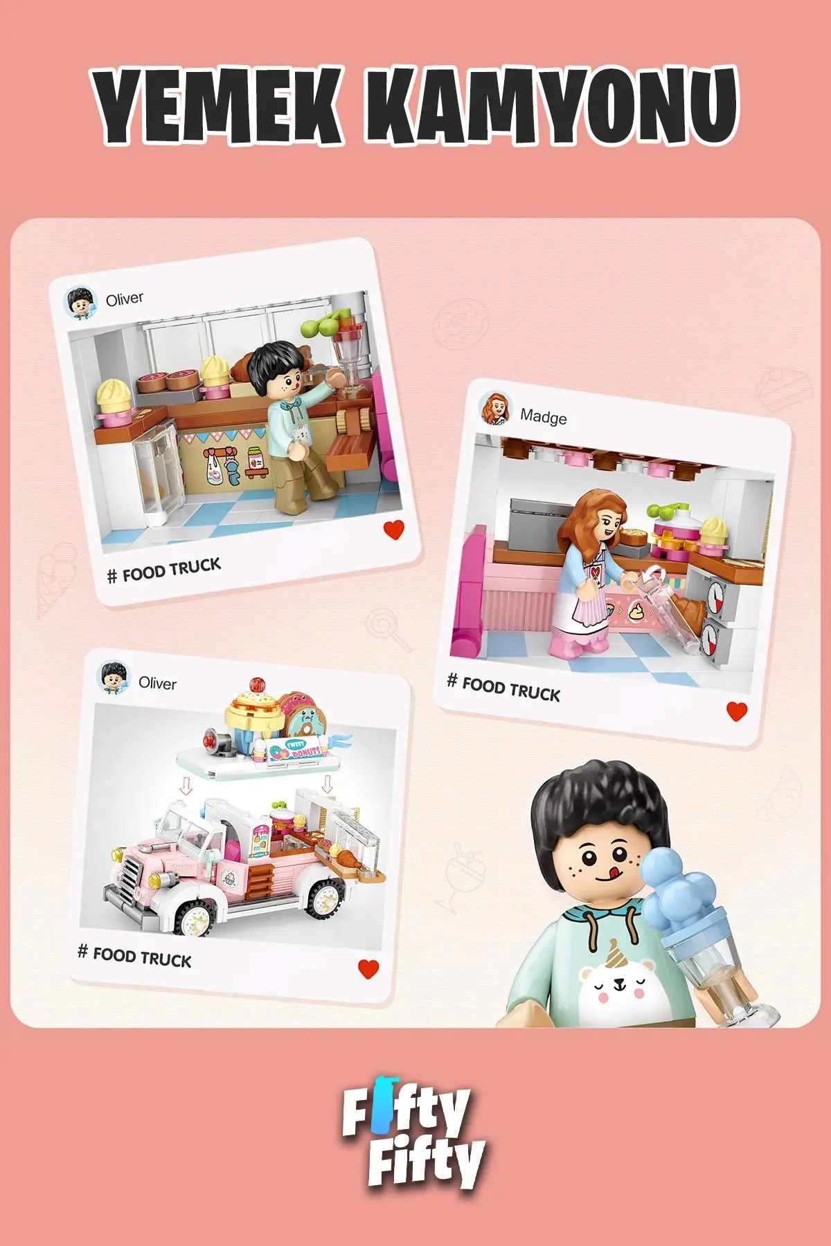 LOZ Mini Block Serisi Food Truck/Yemek Kamyonu -LZ1738 (582 Parça) Oyuncak Yapım Seti