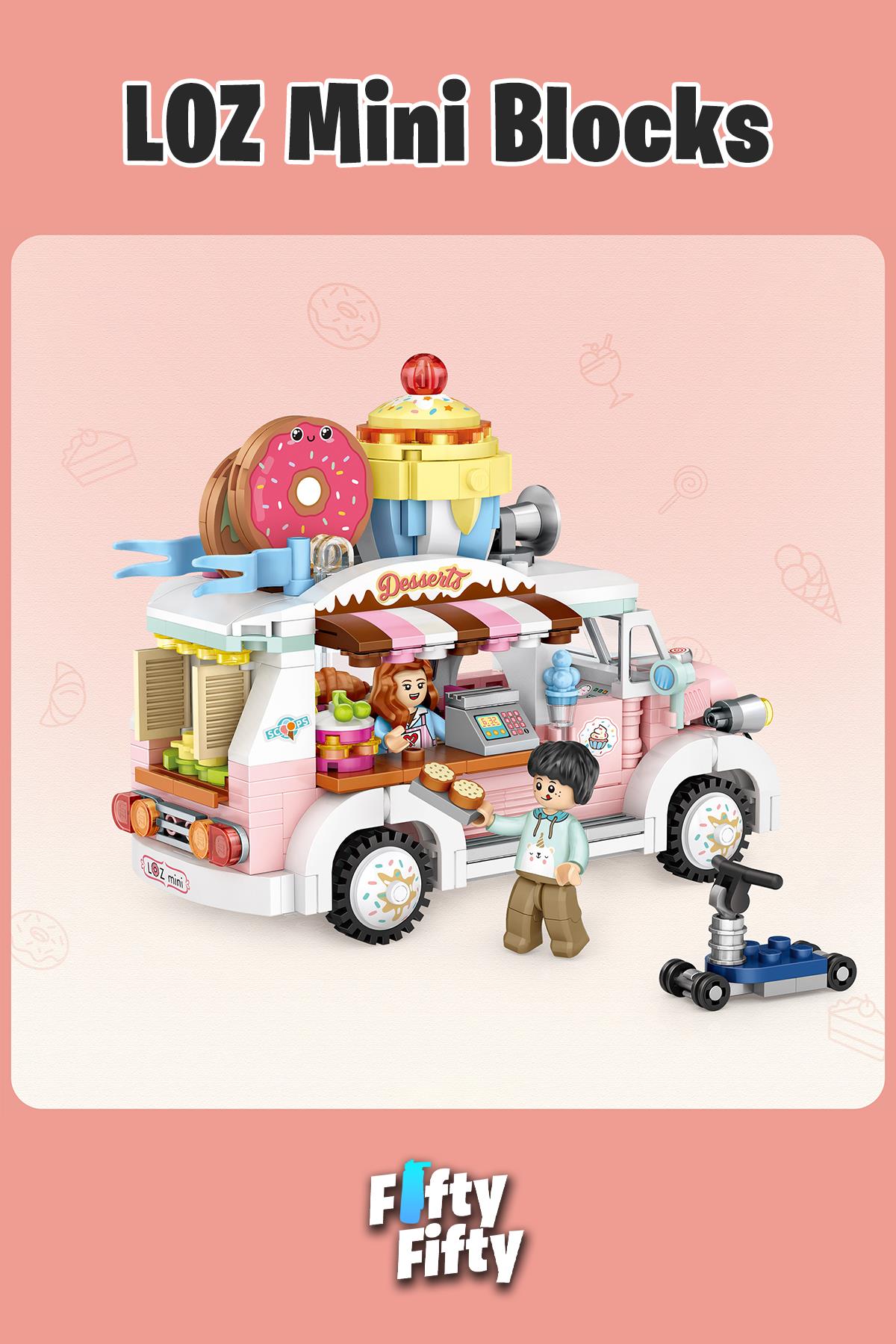 Loz Mini Block Serisi Food Truck/pizza Kamyonu -LZ1739 (490 Parça) Oyuncak Yapım Seti