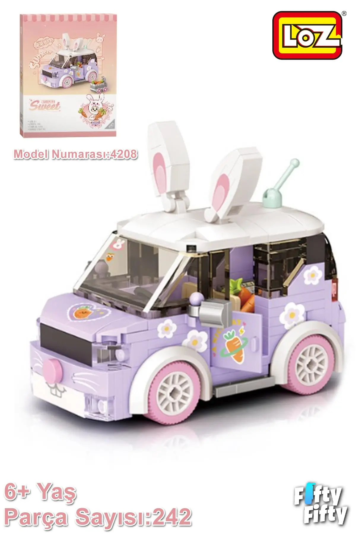 Loz Mini Block Serisi/ Mor Araba -LZ4208 (242 Parça) Oyuncak Yapım Seti
