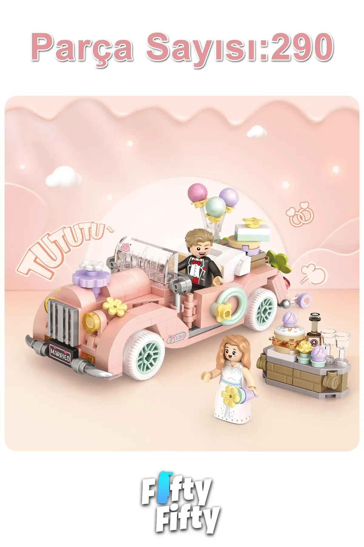 Loz Mini Block Serisi/ Pembe Araba -LZ4210 (290 Parça) Oyuncak Yapım Seti