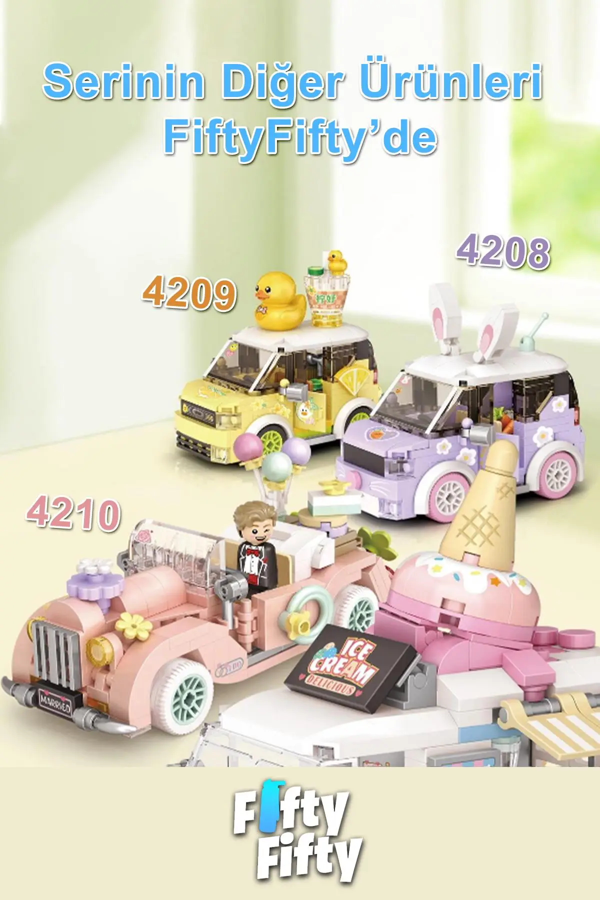 Loz Mini Block Serisi/ Pembe Araba -LZ4210 (290 Parça) Oyuncak Yapım Seti