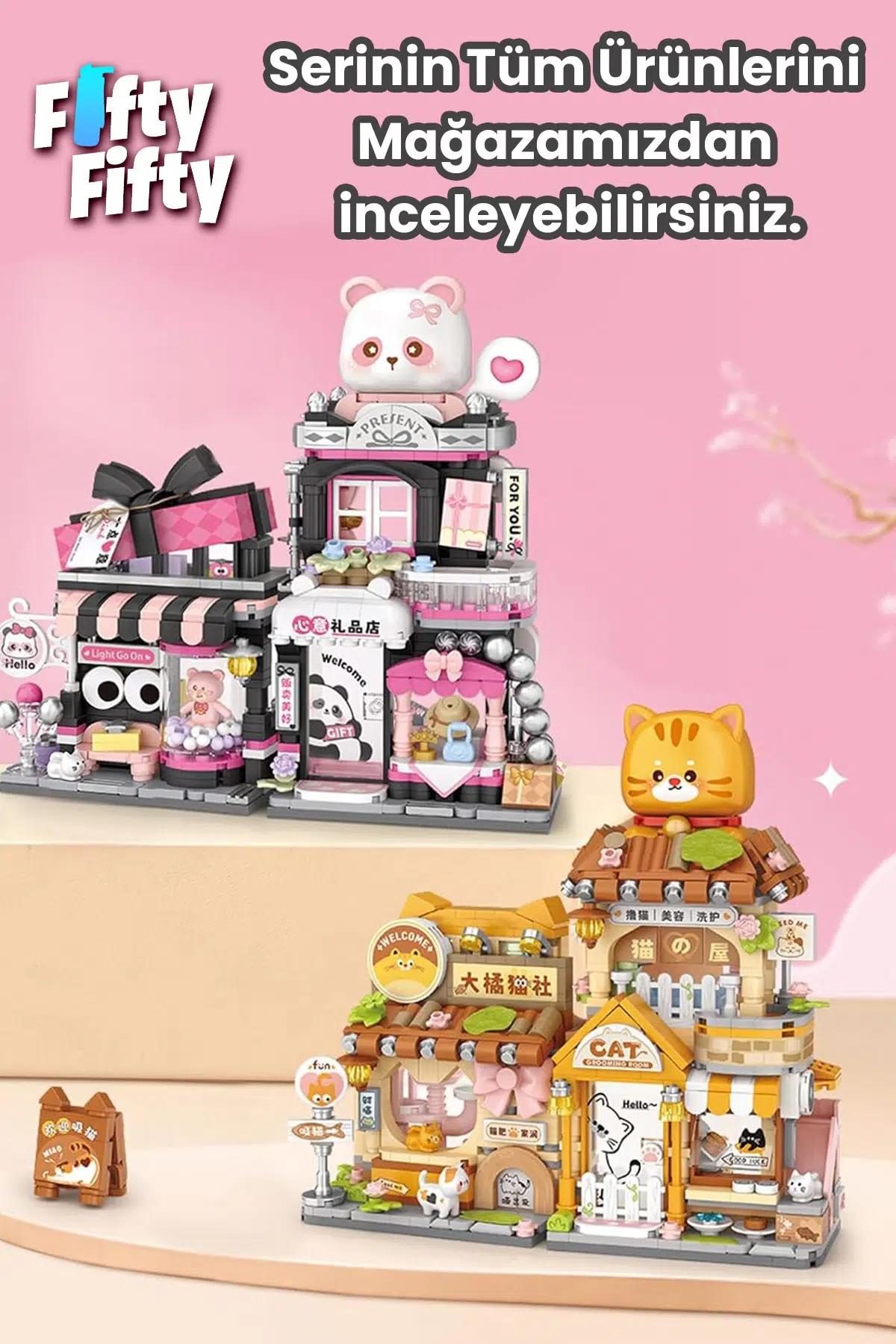 Loz Street Mini Serisi Kedi Temalı Dükkan 917 Parça Oyuncak Blok Yapım Seti FFLZ-1377