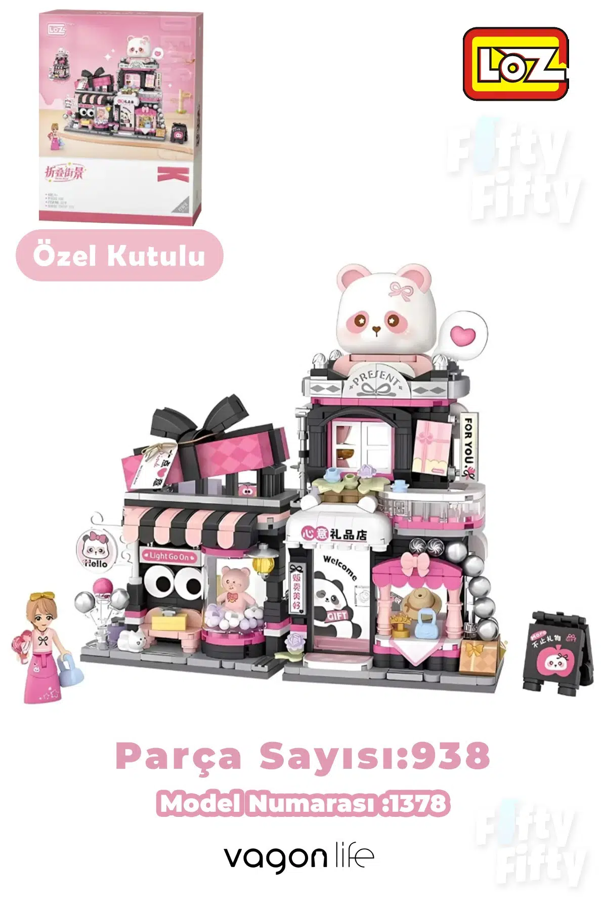 Loz Street Mini Serisi Kedi Temalı Hediye Dükkanı 938 Parça Oyuncak Blok Yapım Seti FFLZ-1378