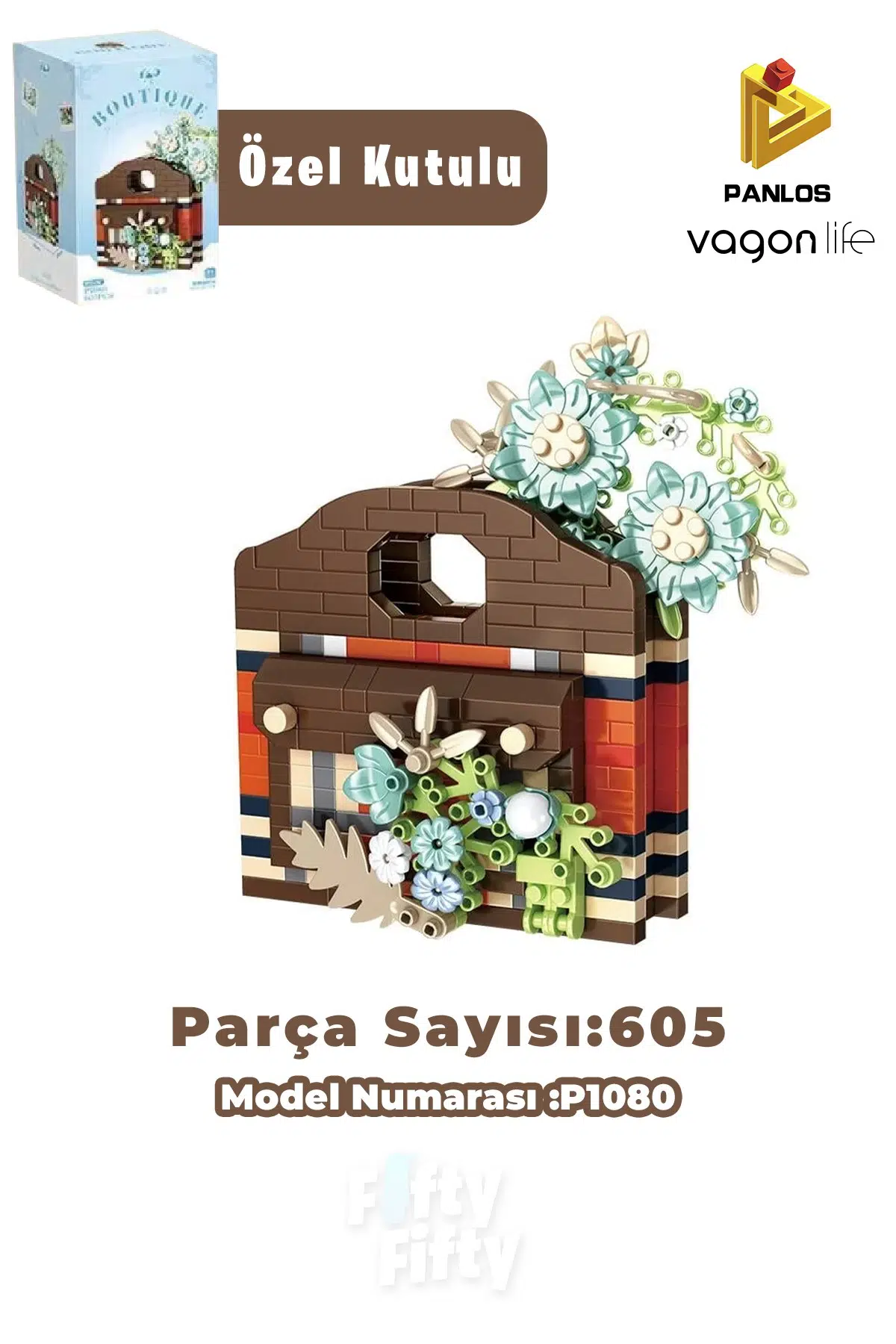 Panlos BOUTIQUE Serisi Kahverengi Çanta Figürü 605 Parça Oyuncak Yapım Seti -FFP1080