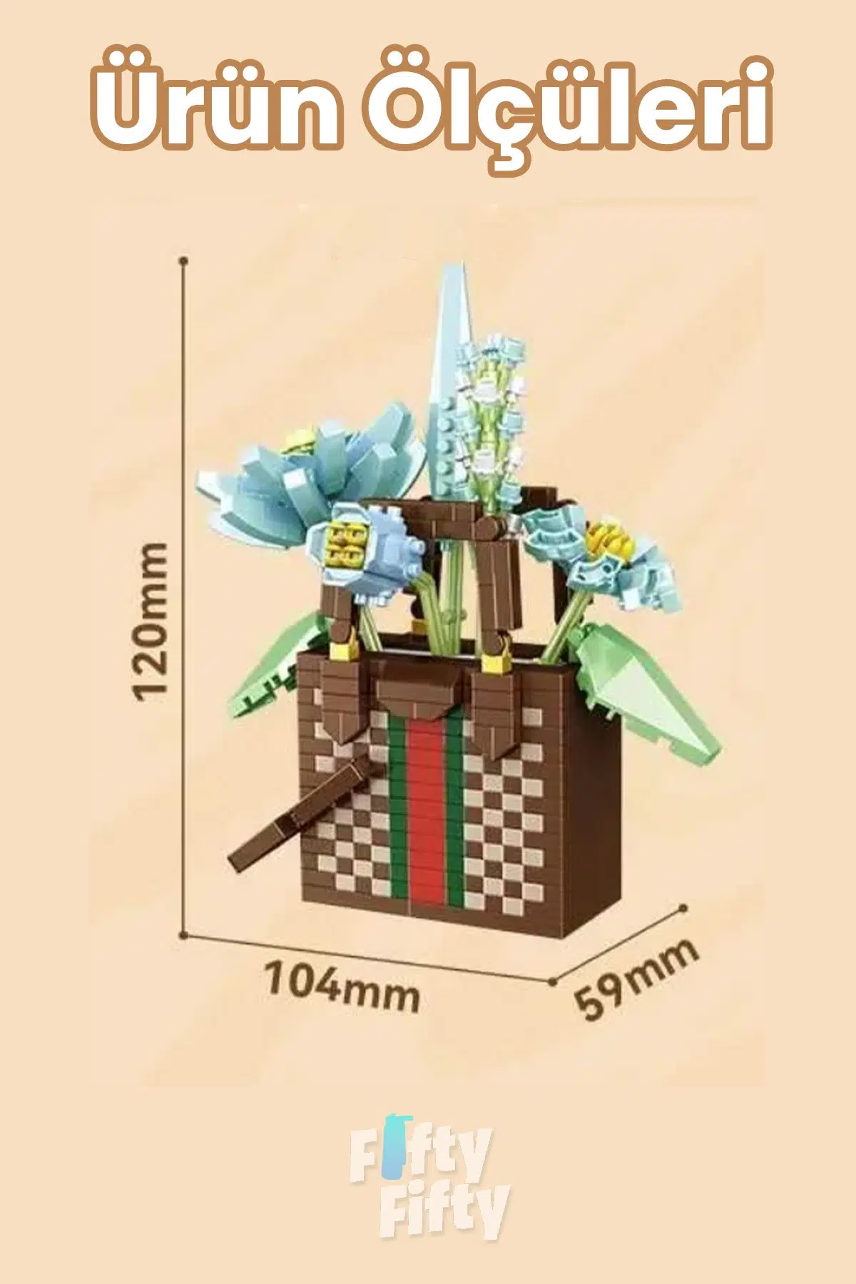 Panlos BOUTIQUE Serisi Kahverengi Damalı Çanta Figürü 688 Parça Oyuncak Yapım Seti -FFP1075