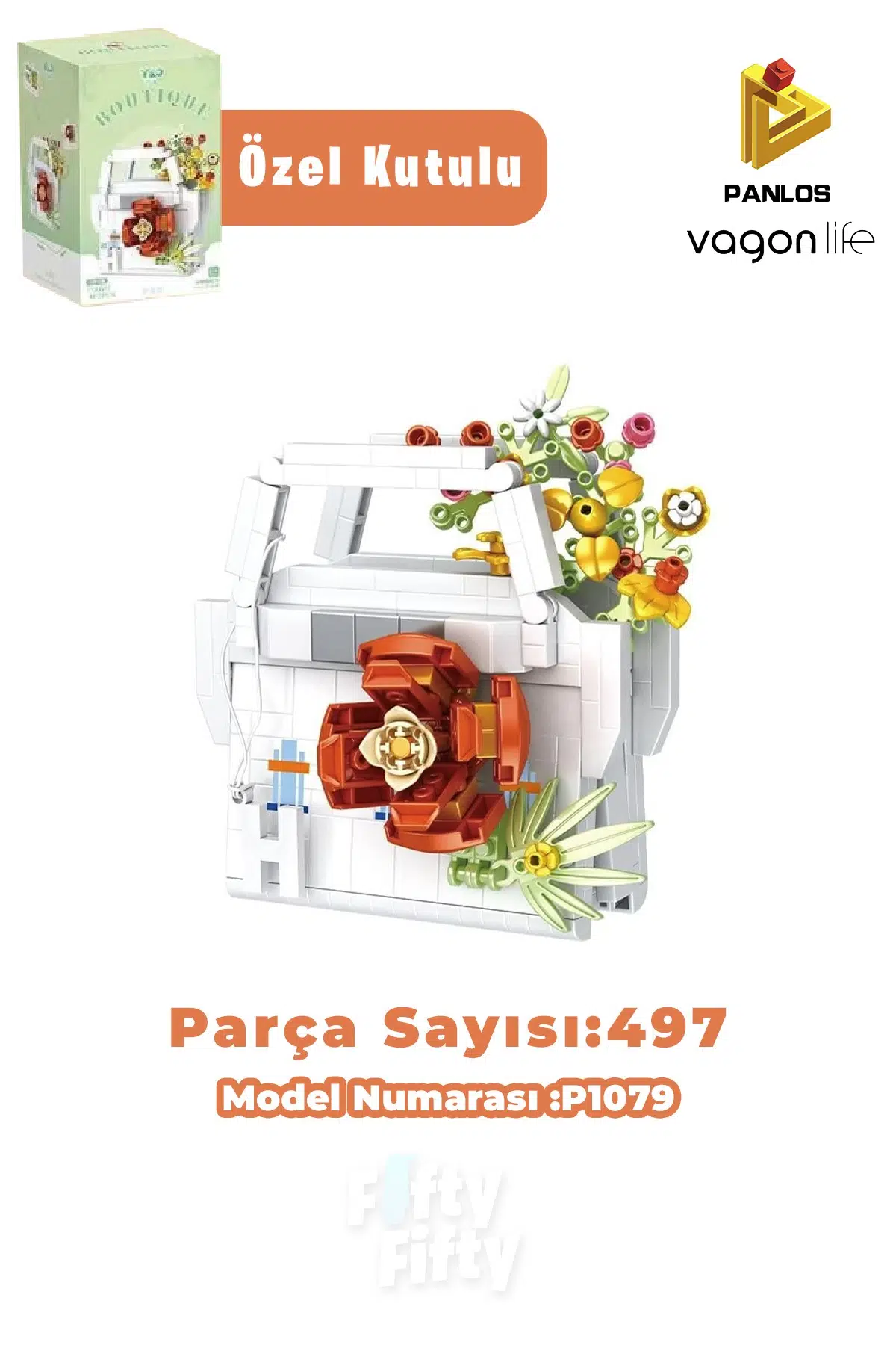 Panlos BOUTIQUE Serisi Beyaz Çanta Figürü 497 Parça Oyuncak Yapım Seti -FFP1079